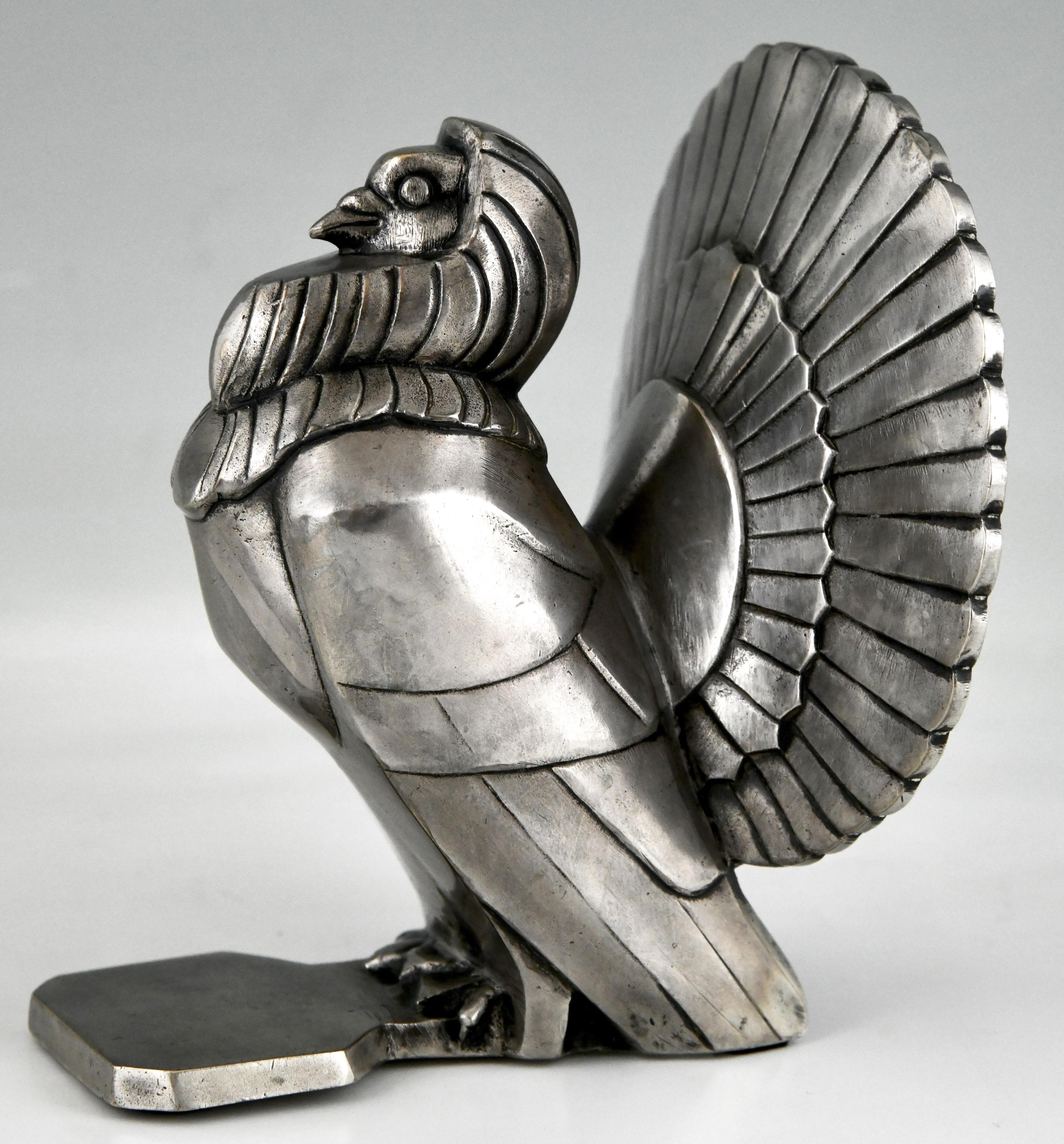 Art Deco Silvered Bronze Dove Bookends by C. Charles, France, 1930 3