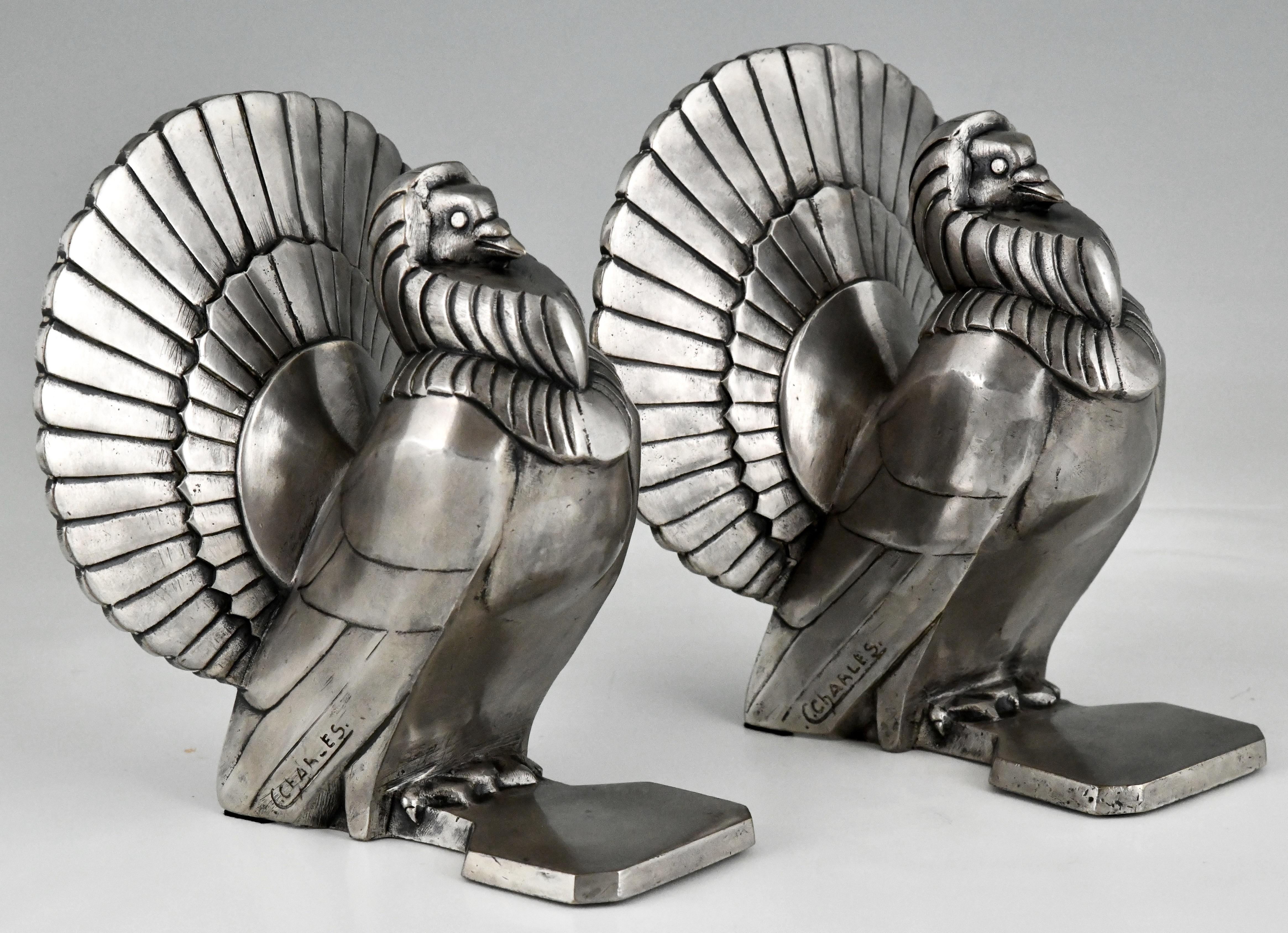 Art Deco Silvered Bronze Dove Bookends by C. Charles, France, 1930 4