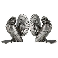 Vintage Art Deco Silvered Bronze Dove Bookends by C. Charles, France, 1930