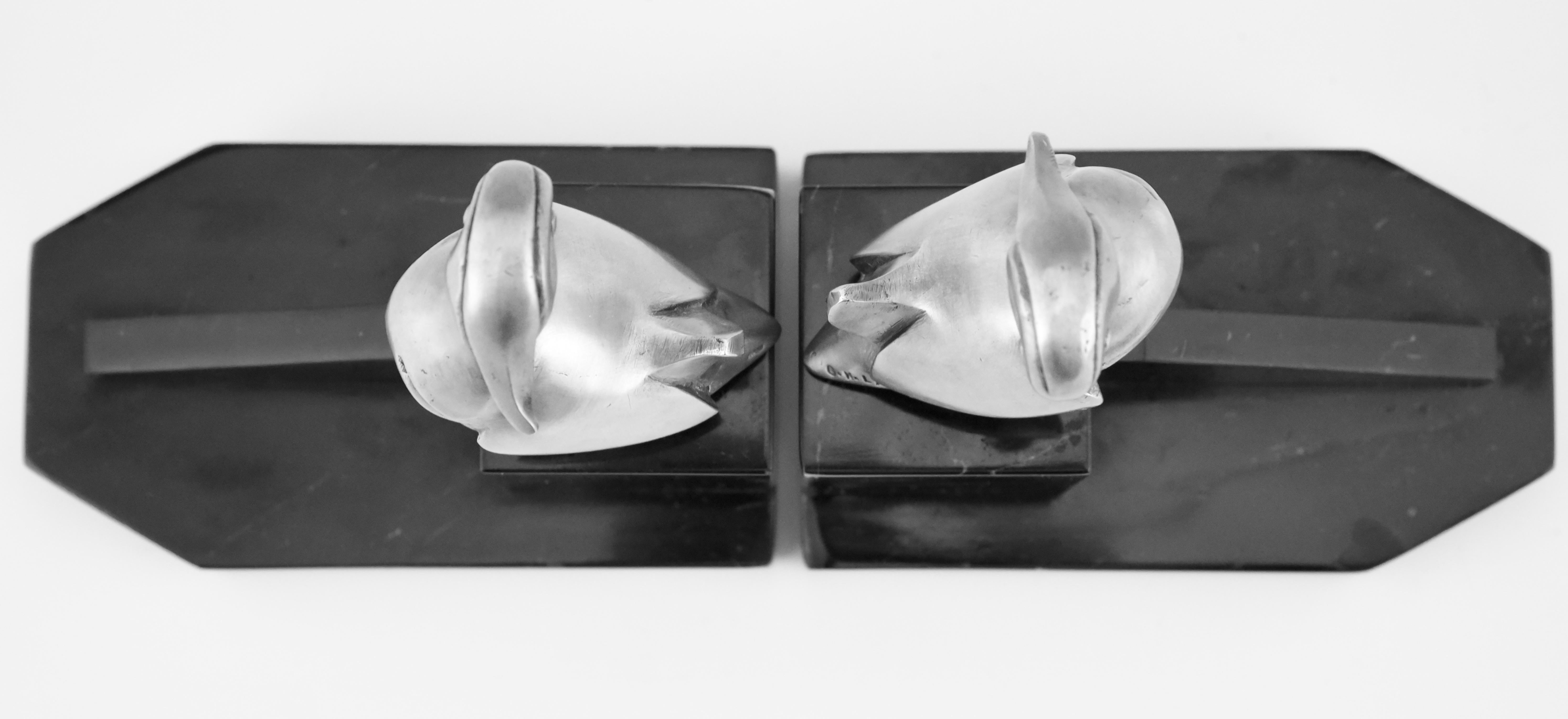 Art Deco Silvered Bronze Duck Bookends Georges H Laurent, France, 1925 5