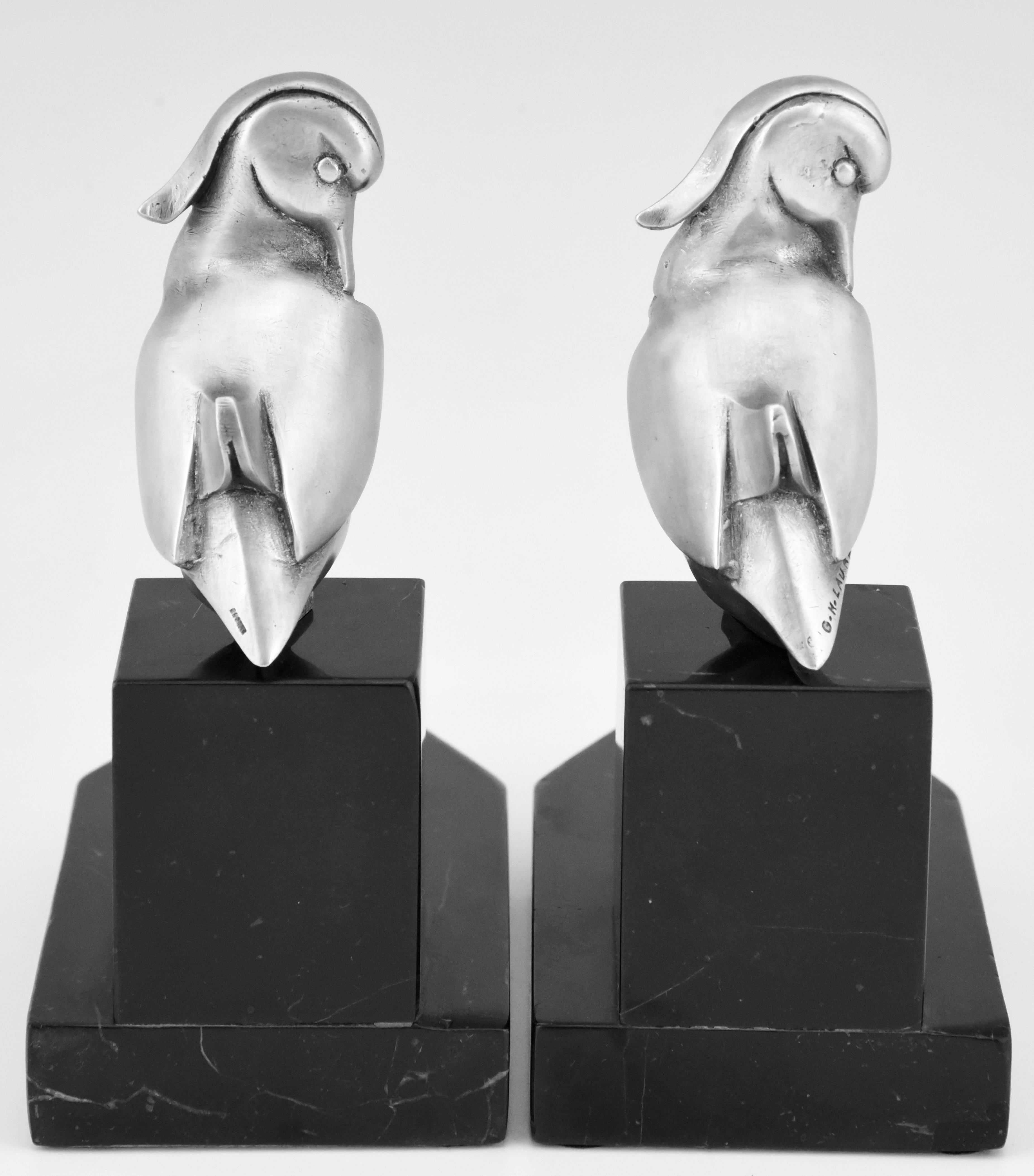 Art Deco Silvered Bronze Duck Bookends Georges H Laurent, France, 1925 In Good Condition In Antwerp, BE