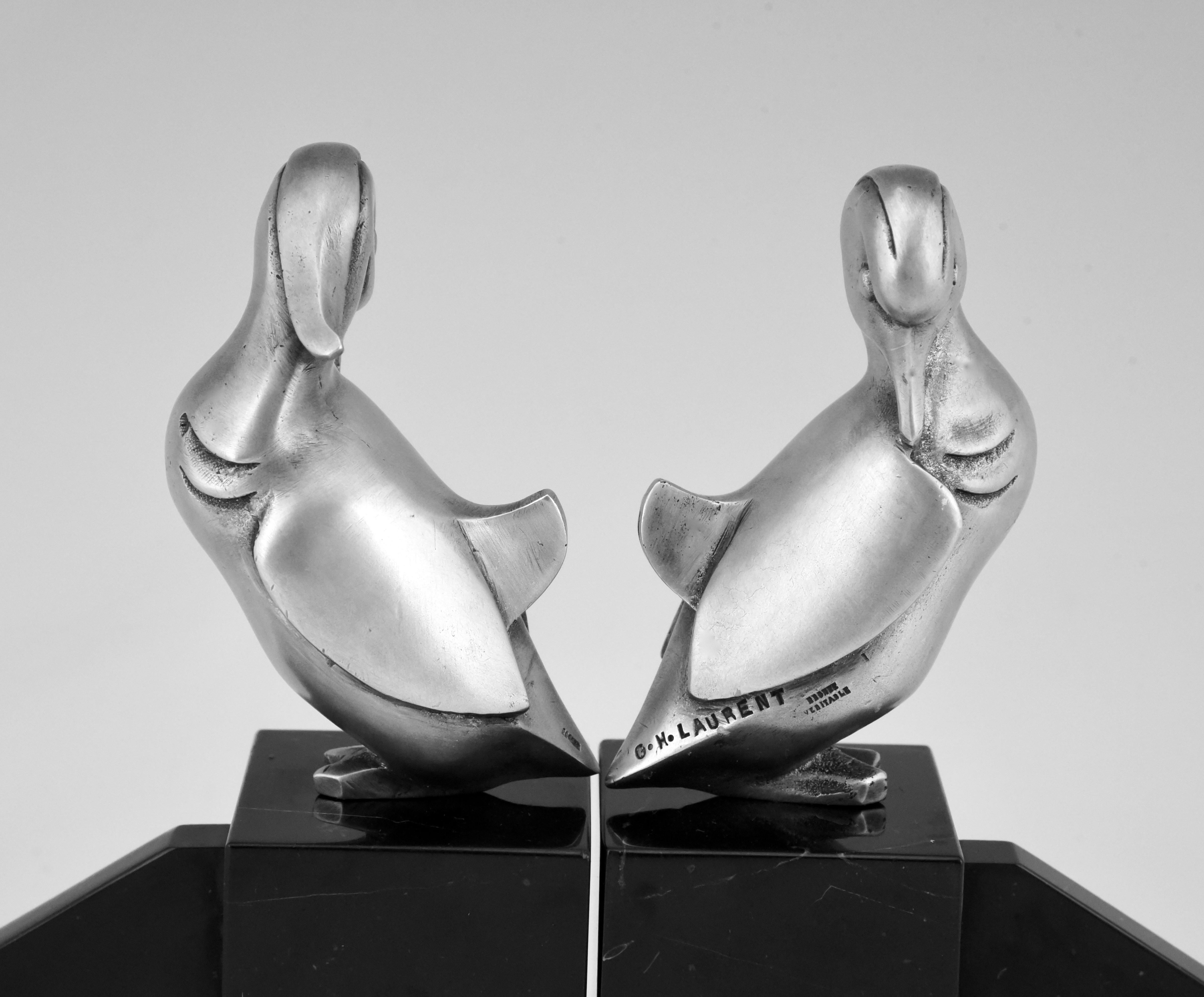 Art Deco Silvered Bronze Duck Bookends Georges H Laurent, France, 1925 3