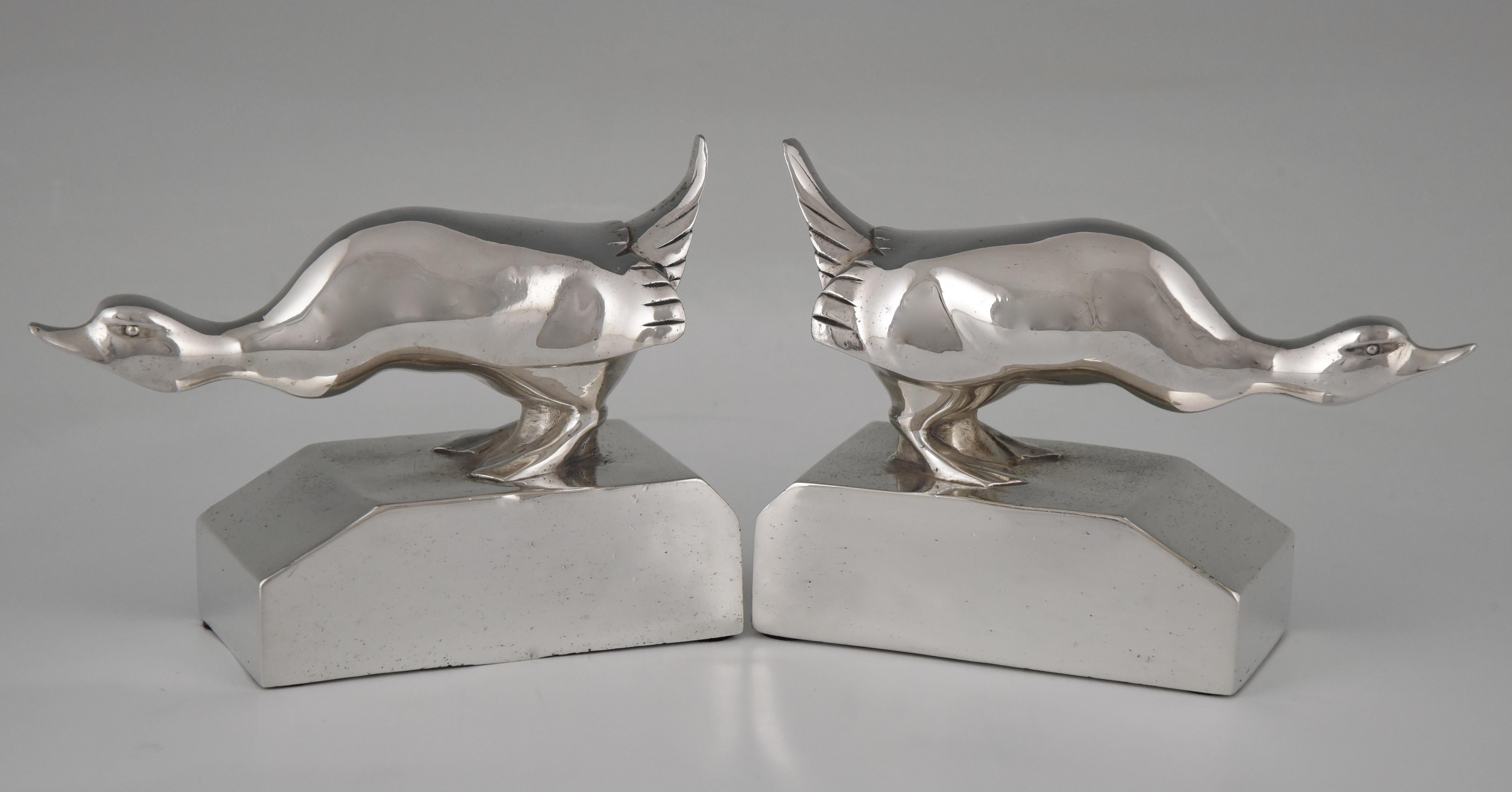 Pair of Art Deco silvered bronze bookends by the famous French artist G.H. Laurent. Signed and with the foundry mark of Les Neveux de Lehmann. Numbered, circa 1925. France.
This pair is illustrated in the book: ?“Art Deco and other figures” by