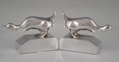 Art Deco Silvered Bronze Duck Bookends G.H. Laurent France 1925
