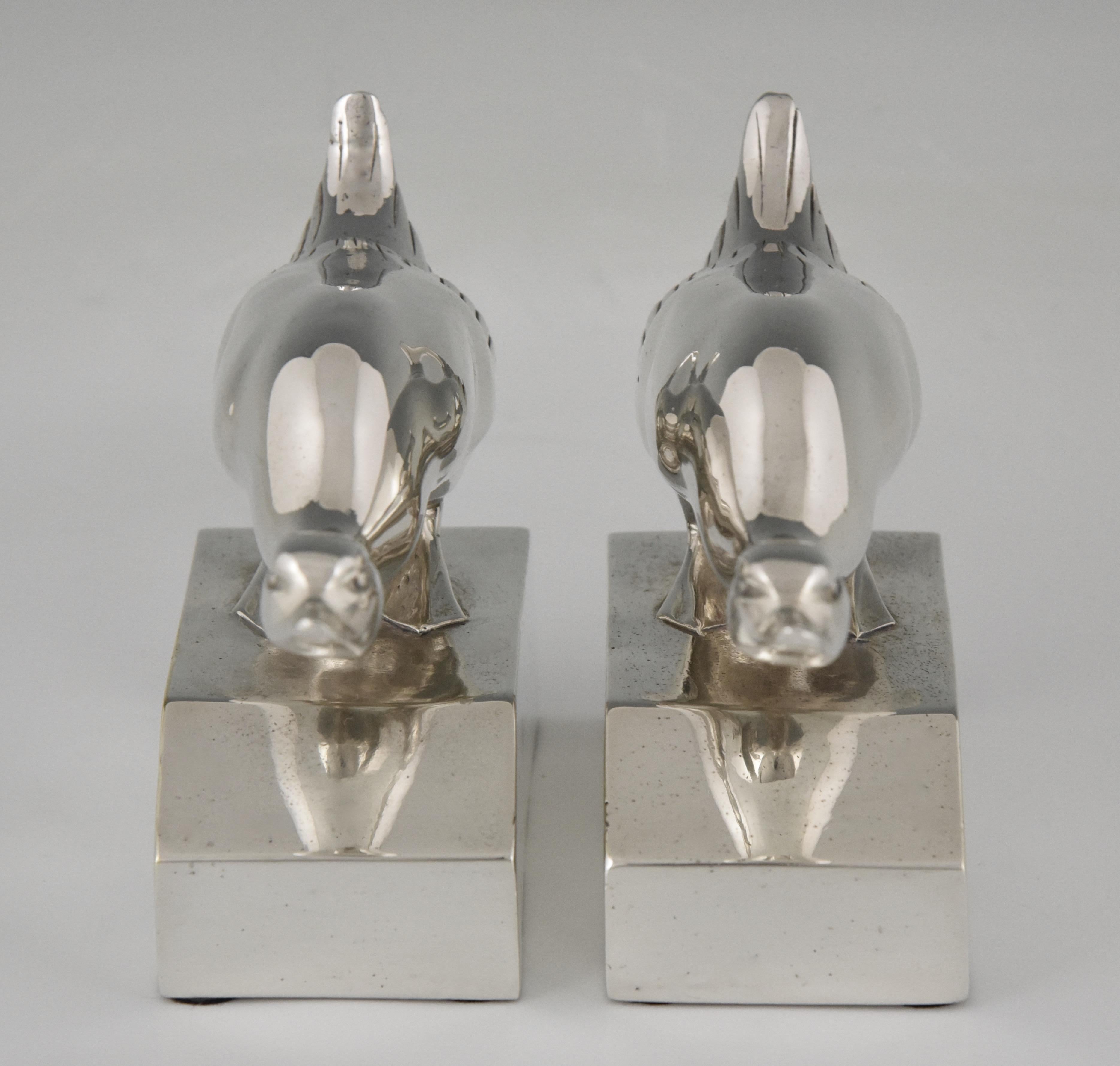 French Art Deco Silvered Bronze Duck Bookends G.H. Laurent France 1925