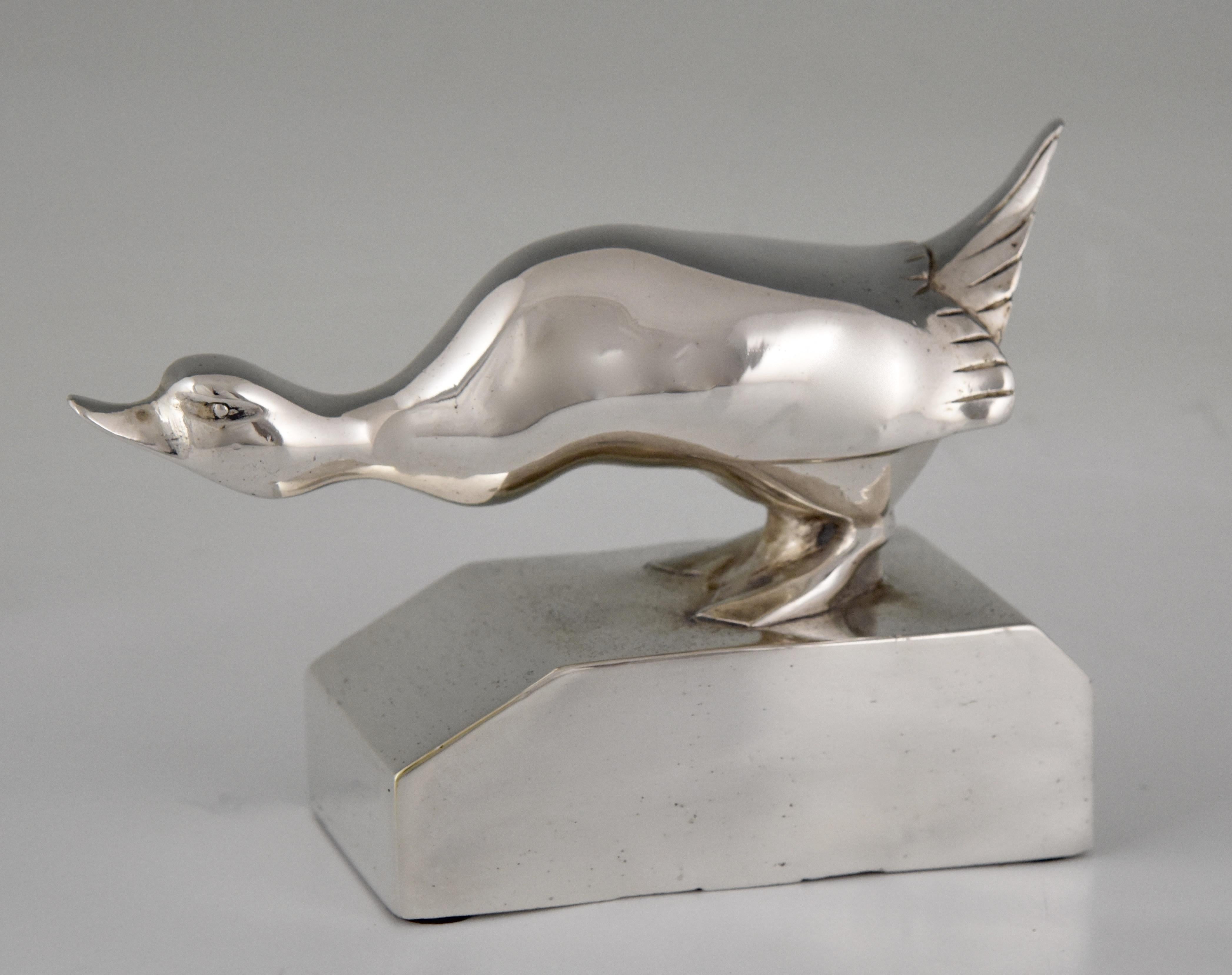 Art Deco Silvered Bronze Duck Bookends G.H. Laurent France 1925 3