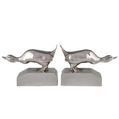 Art Deco Silvered Bronze Duck Bookends G.H. Laurent France 1925