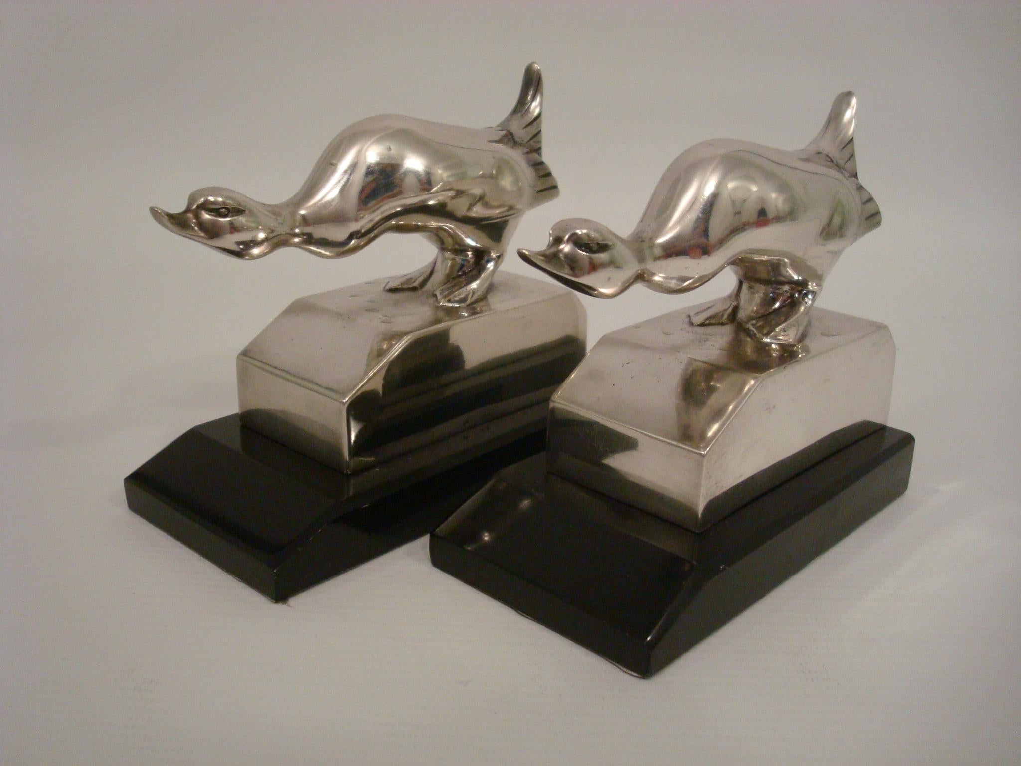 Art Deco Silvered Bronze Duck Bookends G.H. Laurent France 1925 For Sale 7