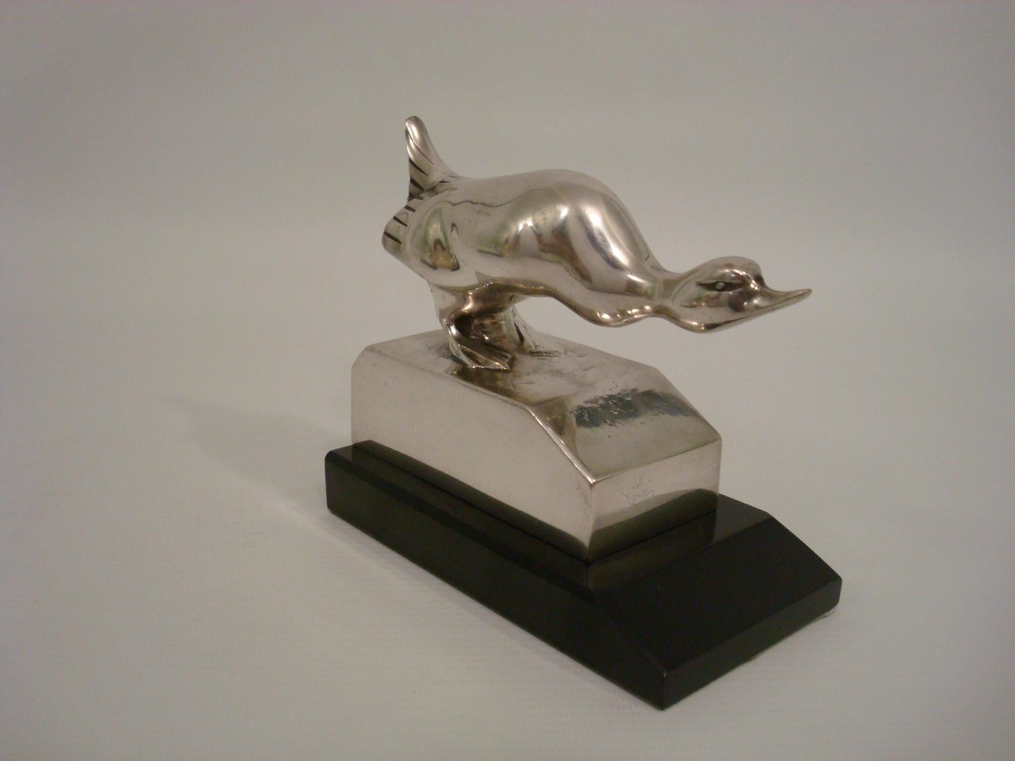 Early 20th Century Art Deco Silvered Bronze Duck Bookends G.H. Laurent France 1925 For Sale