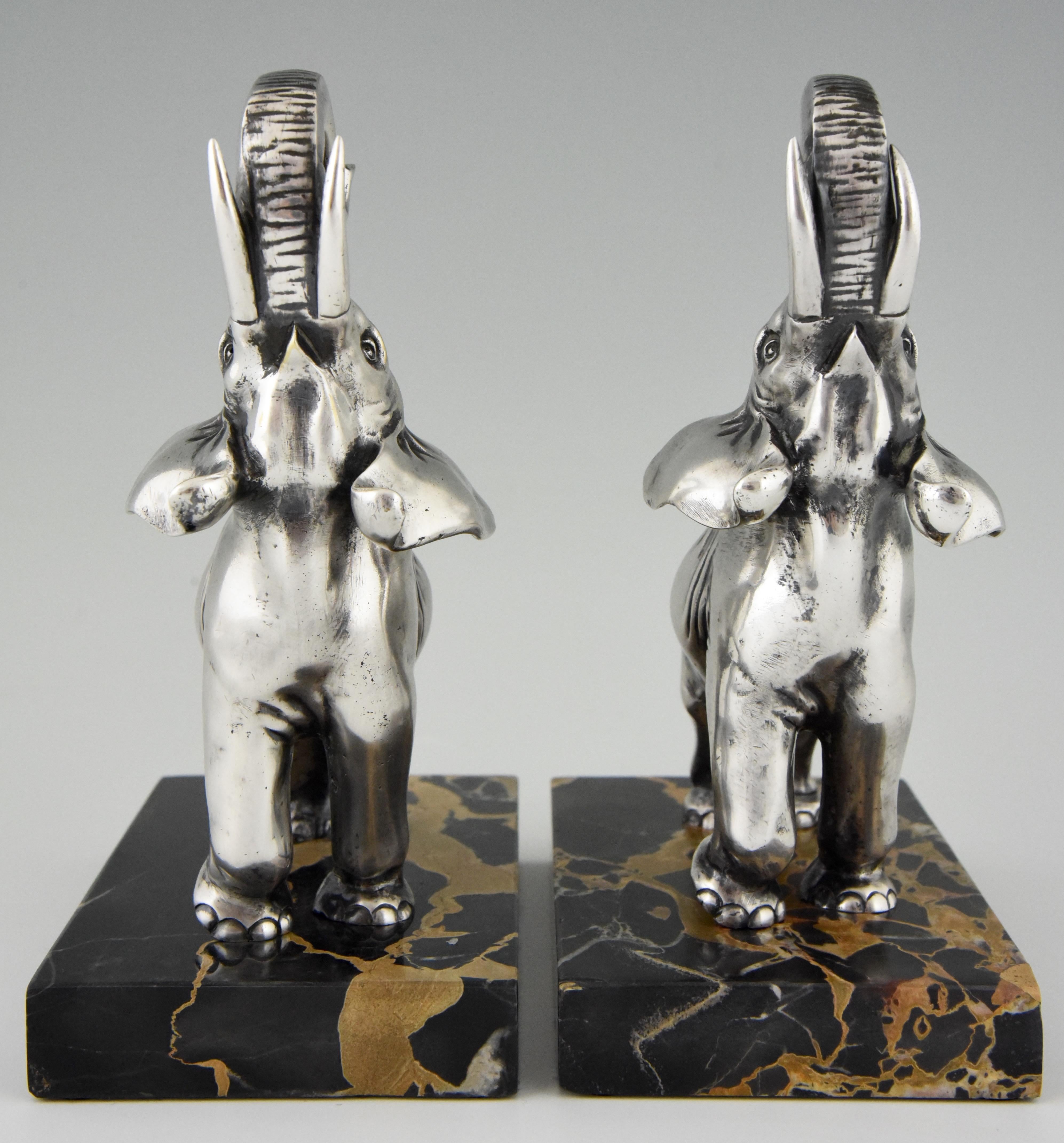 Art Deco Silvered Bronze Elephant Bookends Rischmann, France, 1925 In Good Condition In Antwerp, BE