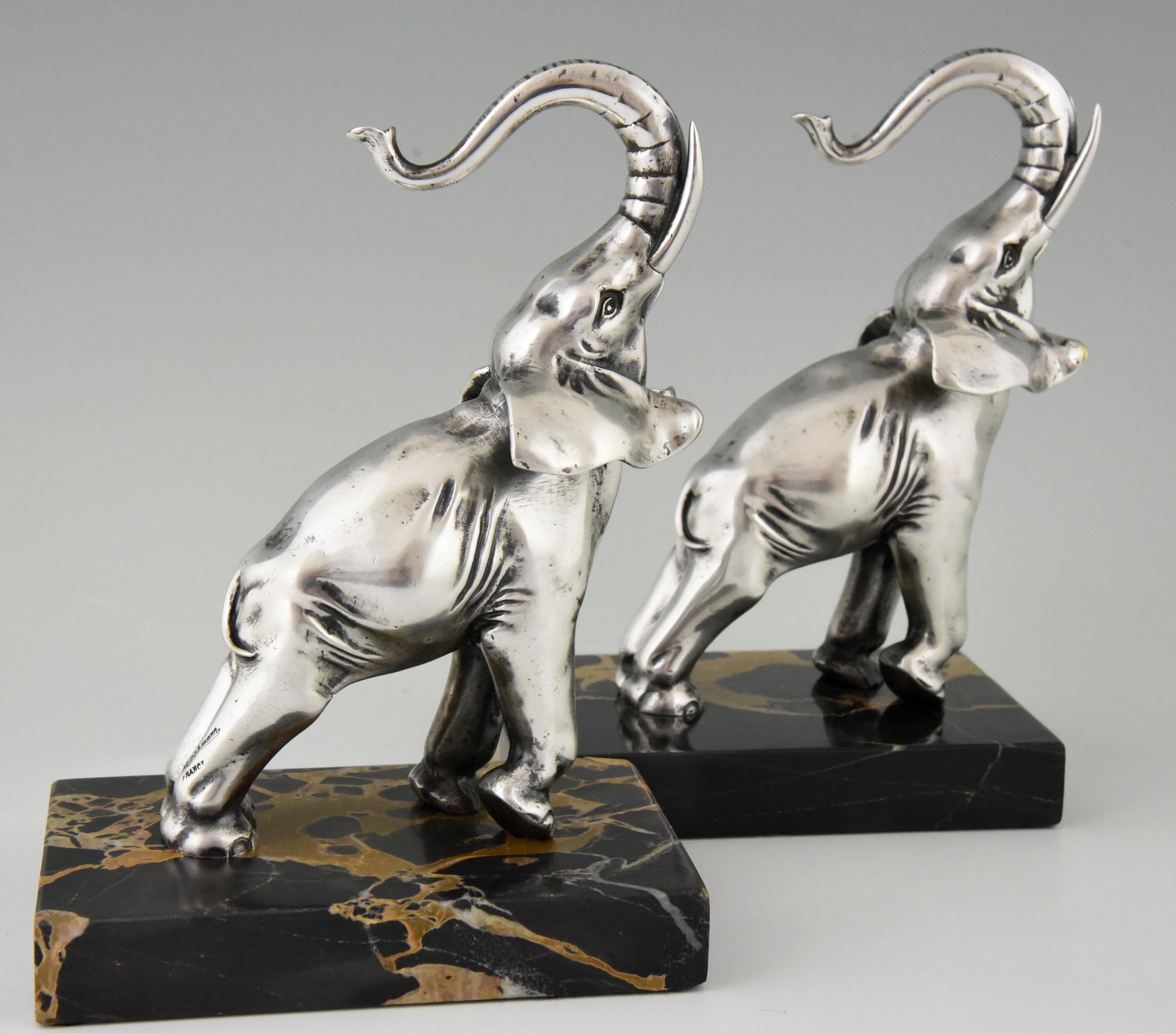 Art Deco Silvered Bronze Elephant Bookends Rischmann, France, 1925 3