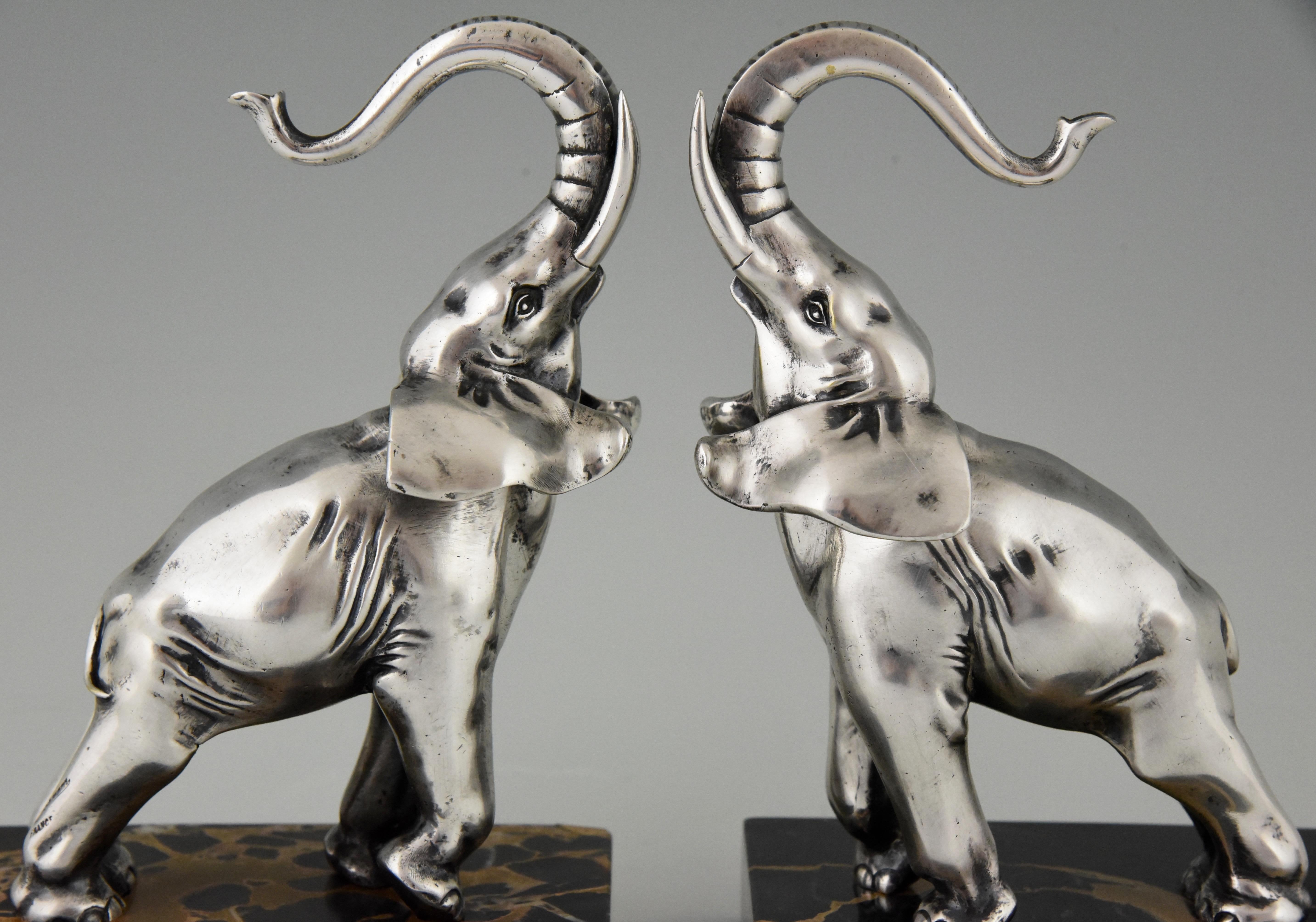 Art Deco Silvered Bronze Elephant Bookends Rischmann, France, 1925 4
