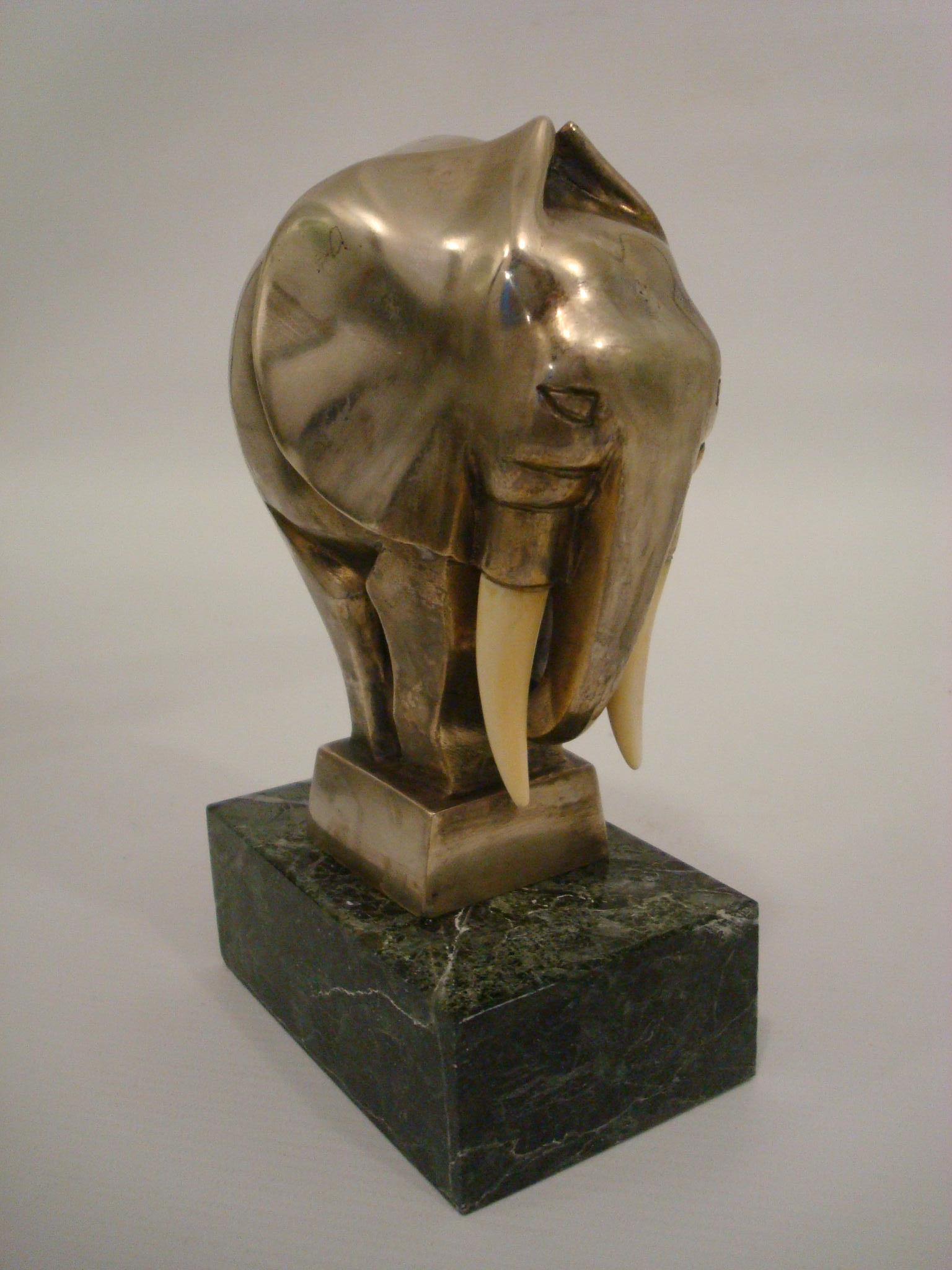 Art Deco Silvered Bronze Elephant Bookends Signed G. H. Laurent, France, 1920s For Sale 7