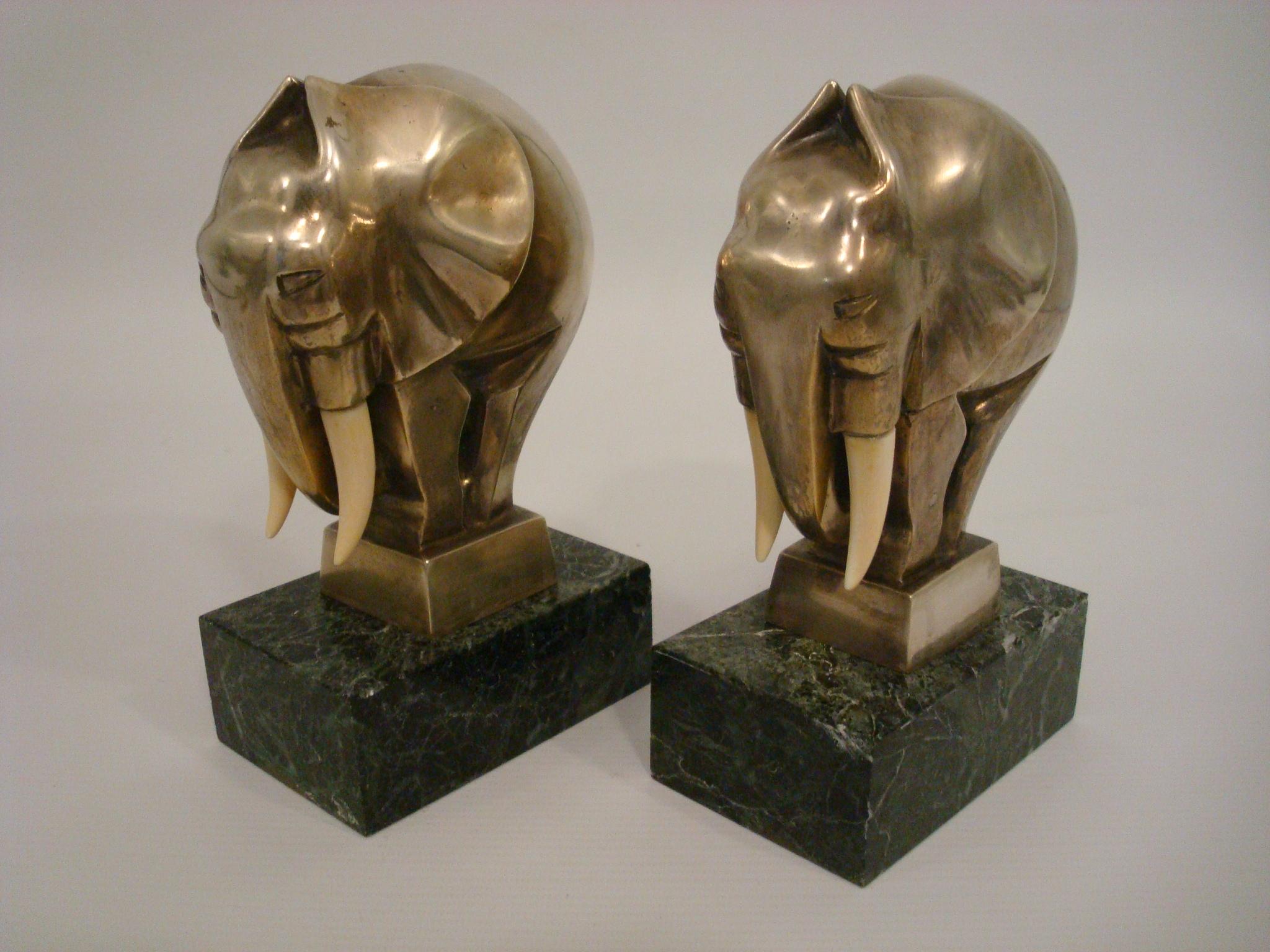 Art Deco Silvered Bronze Elephant Bookends Signed G. H. Laurent, France, 1920s For Sale 8