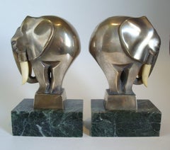 Art Deco Silvered Bronze Elephant Bookends Signed G. H. Laurent, France, 1920s