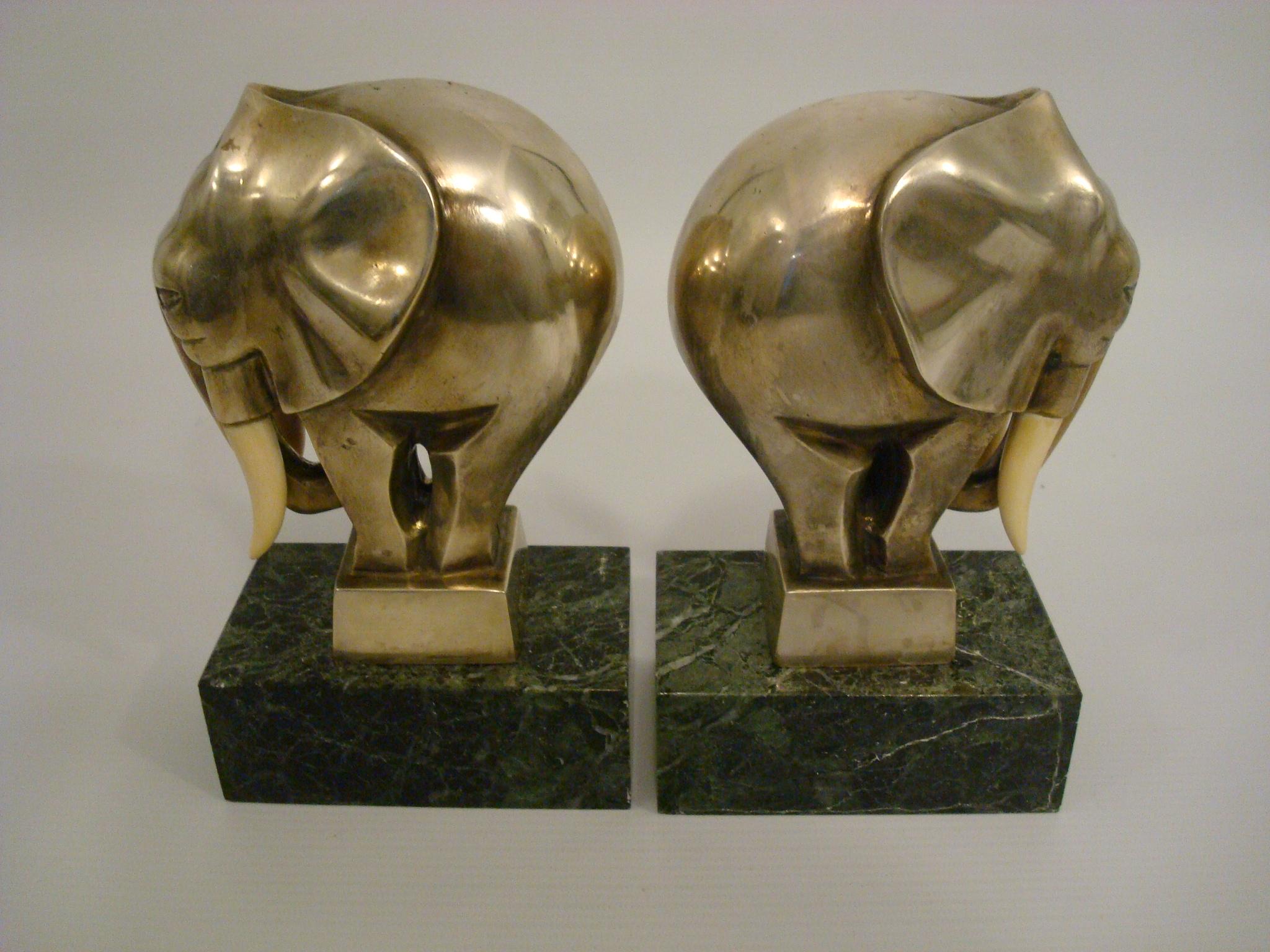 French Art Deco Silvered Bronze Elephant Bookends Signed G. H. Laurent, France, 1920s For Sale