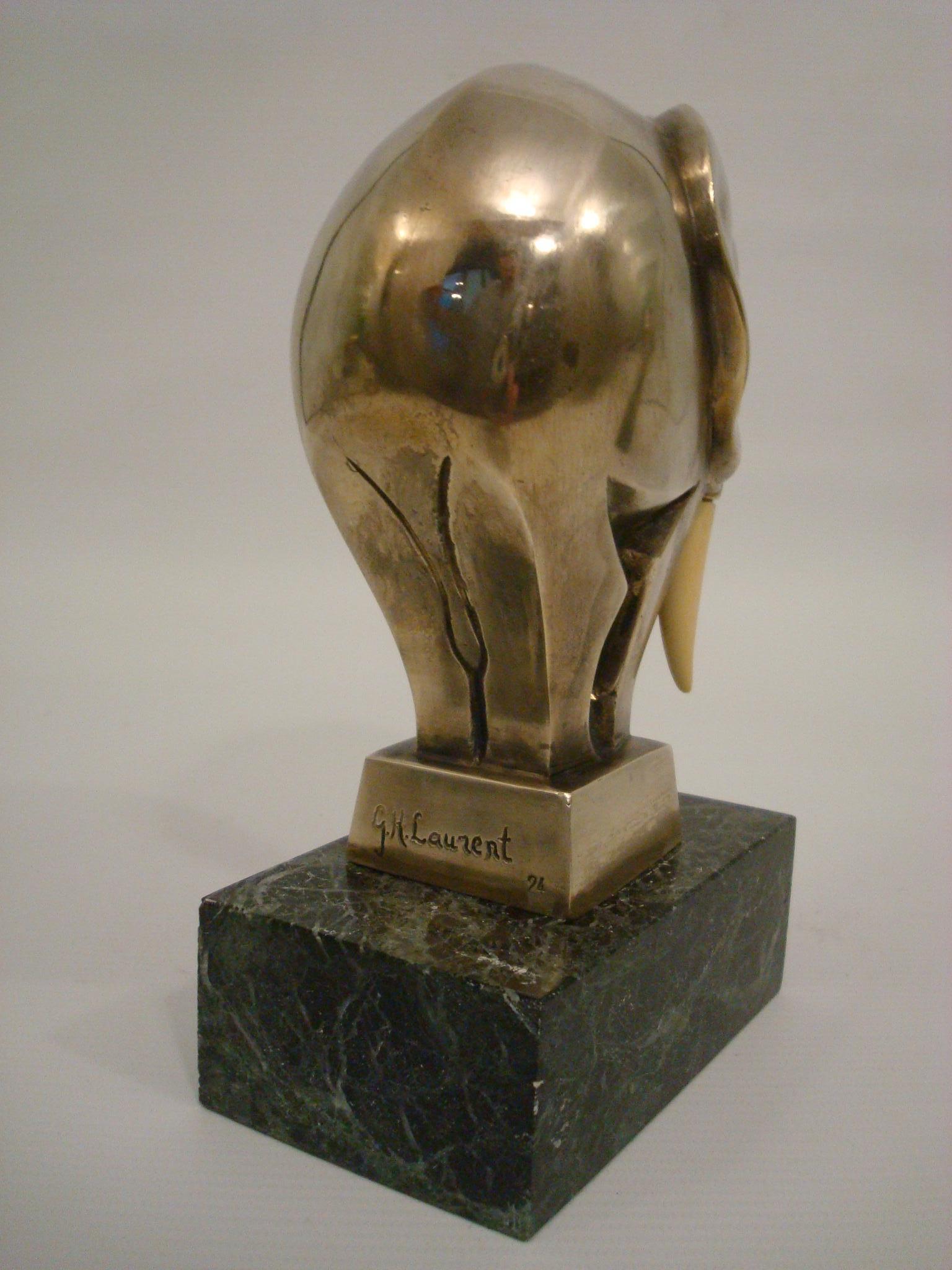 Art Deco Silvered Bronze Elephant Bookends Signed G. H. Laurent, France, 1920s For Sale 1