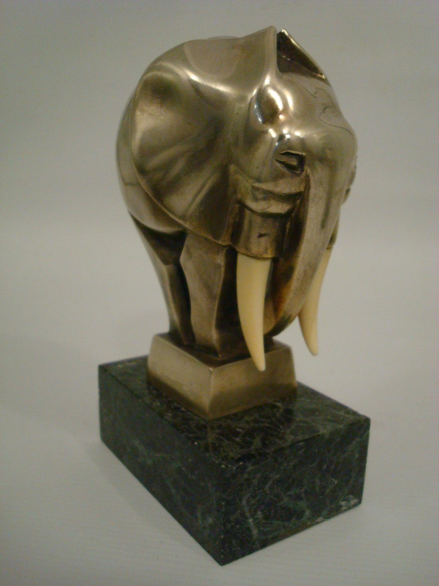 Art Deco Silvered Bronze Elephant Bookends Signed G. H. Laurent, France, 1920s For Sale 3