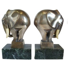 Art Deco Silvered Bronze Elephant Bookends Signed G. H. Laurent, France, 1920s