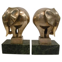 Antique Art Deco Silvered Bronze Elephant Bookends Signed G. H. Laurent, France, 1920s