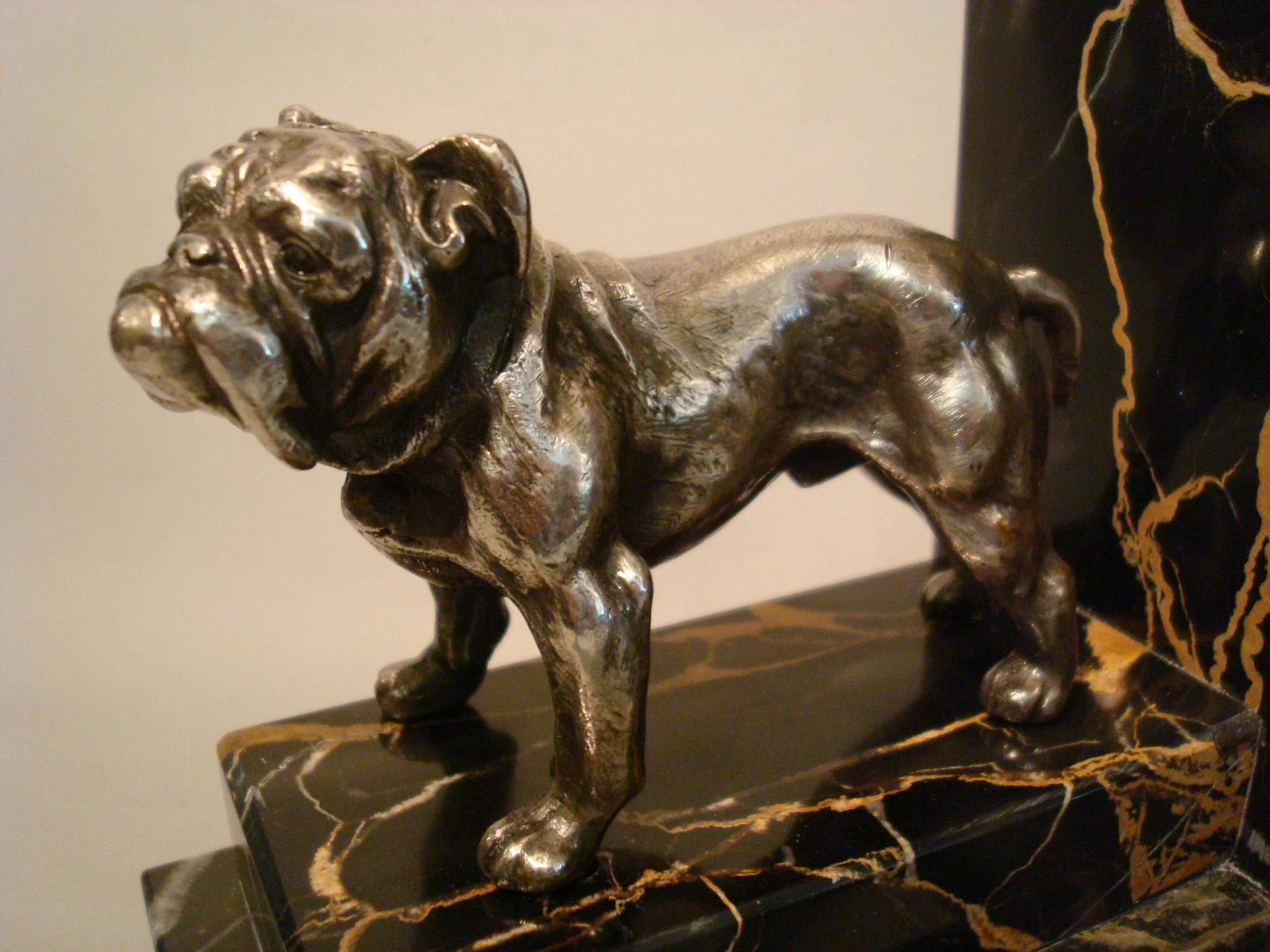 Art Deco Silvered Bronze English Bulldog Bookends, France, 1920s 1