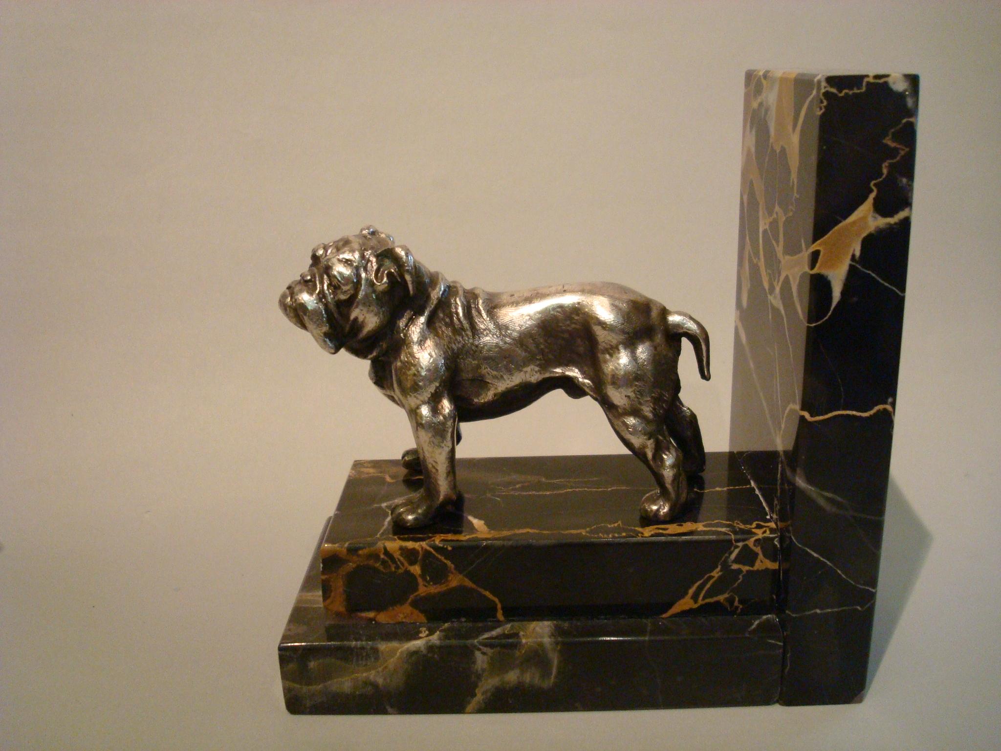 Art Deco Silvered Bronze English Bulldog Bookends, France, 1920s 2