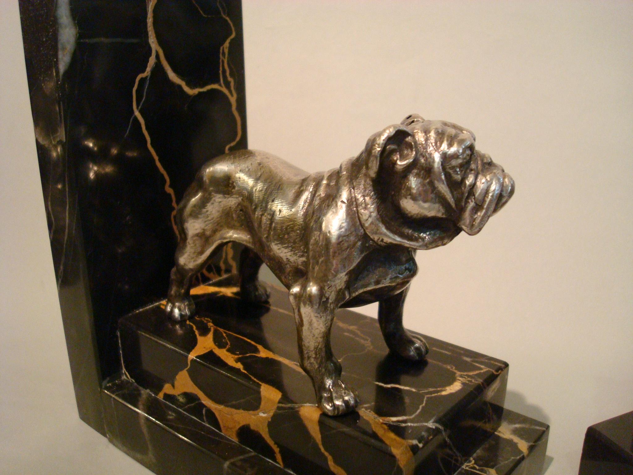 Art Deco Silvered Bronze English Bulldog Bookends, France, 1920s 4