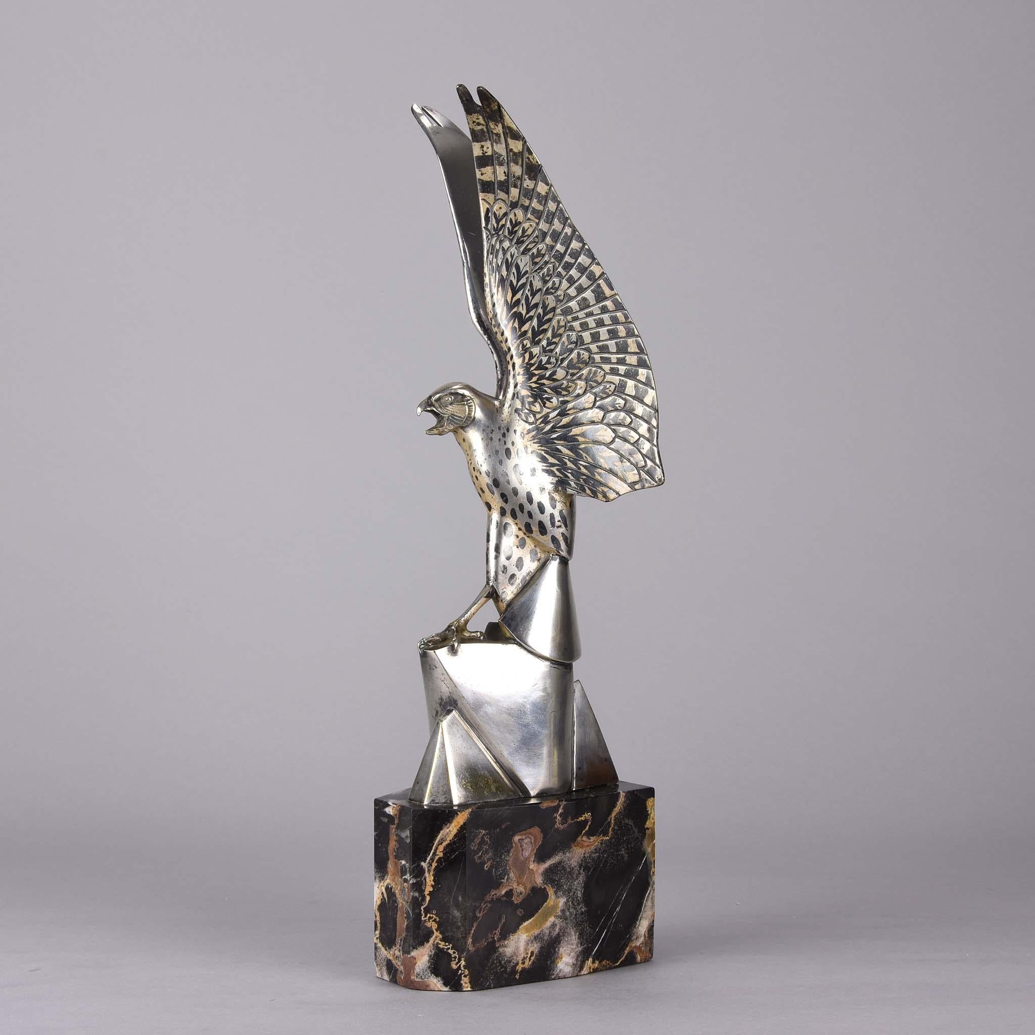 French Art Deco Silvered Bronze Falcon by Henri Rischmann