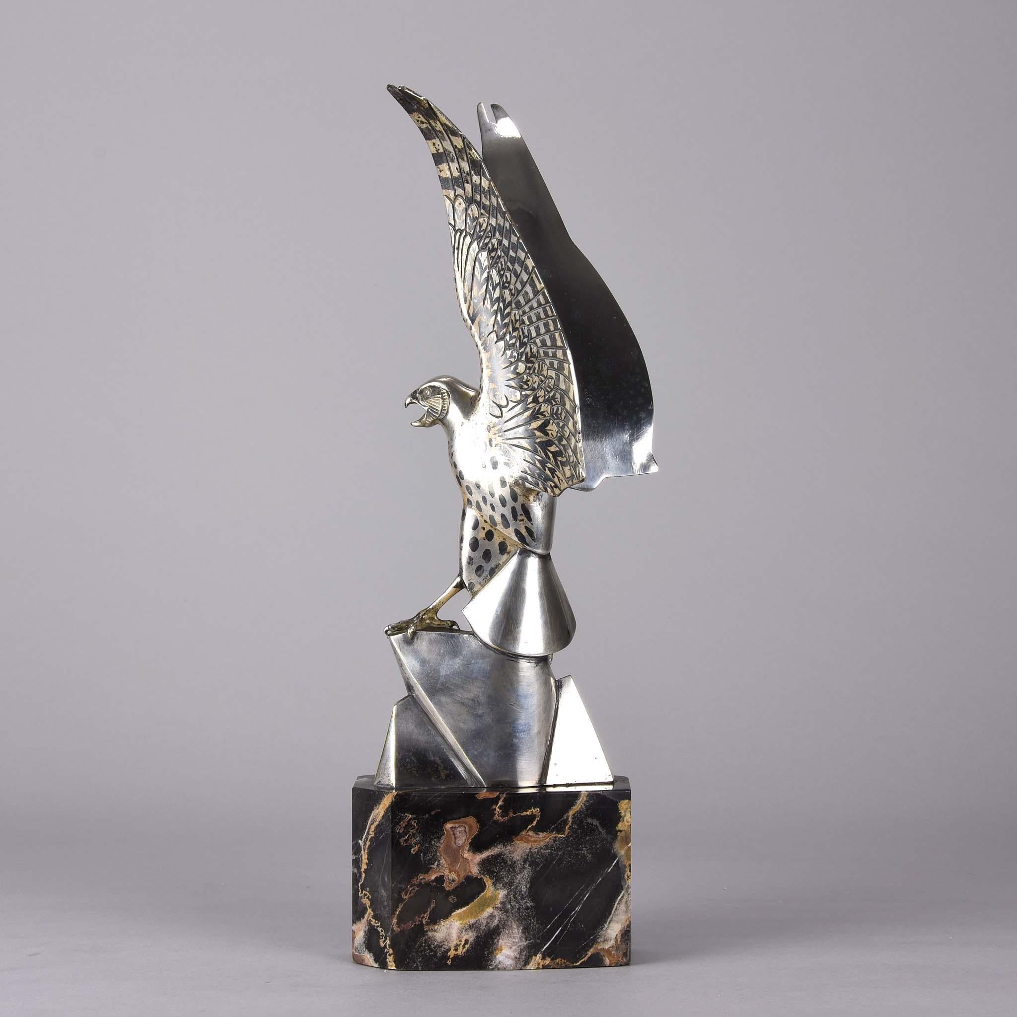 Art Deco Silvered Bronze Falcon by Henri Rischmann In Good Condition In London, GB