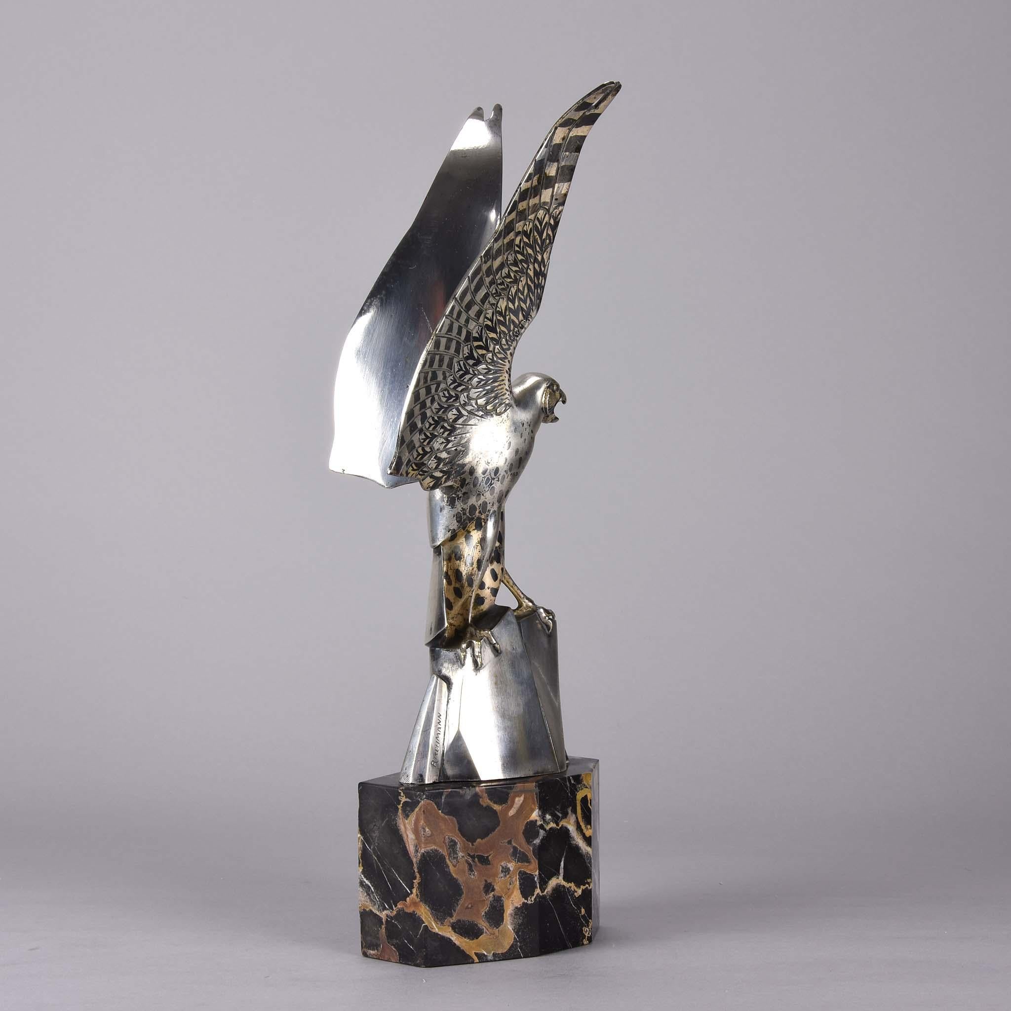 Art Deco Silvered Bronze Falcon by Henri Rischmann 2