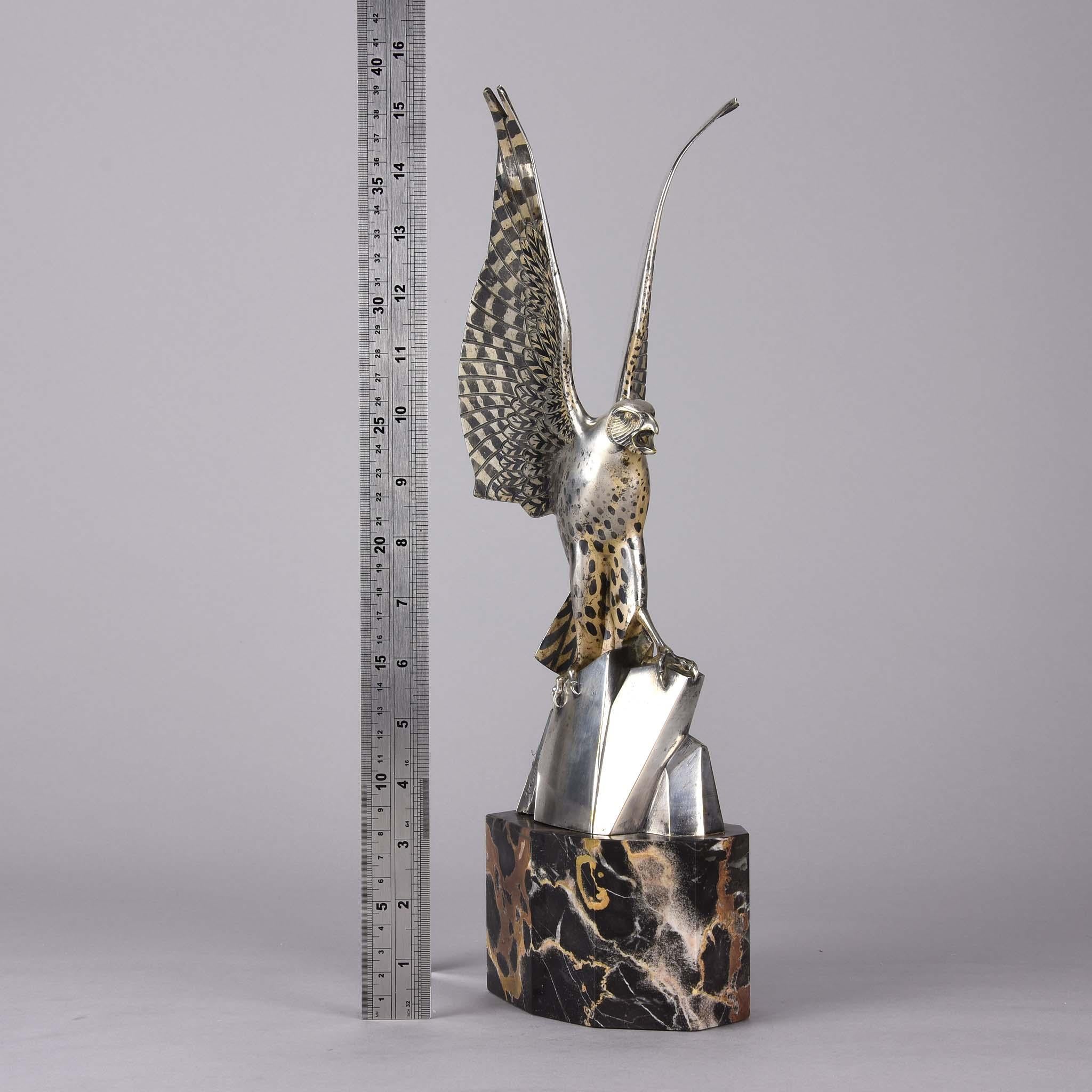 Art Deco Silvered Bronze Falcon by Henri Rischmann 4
