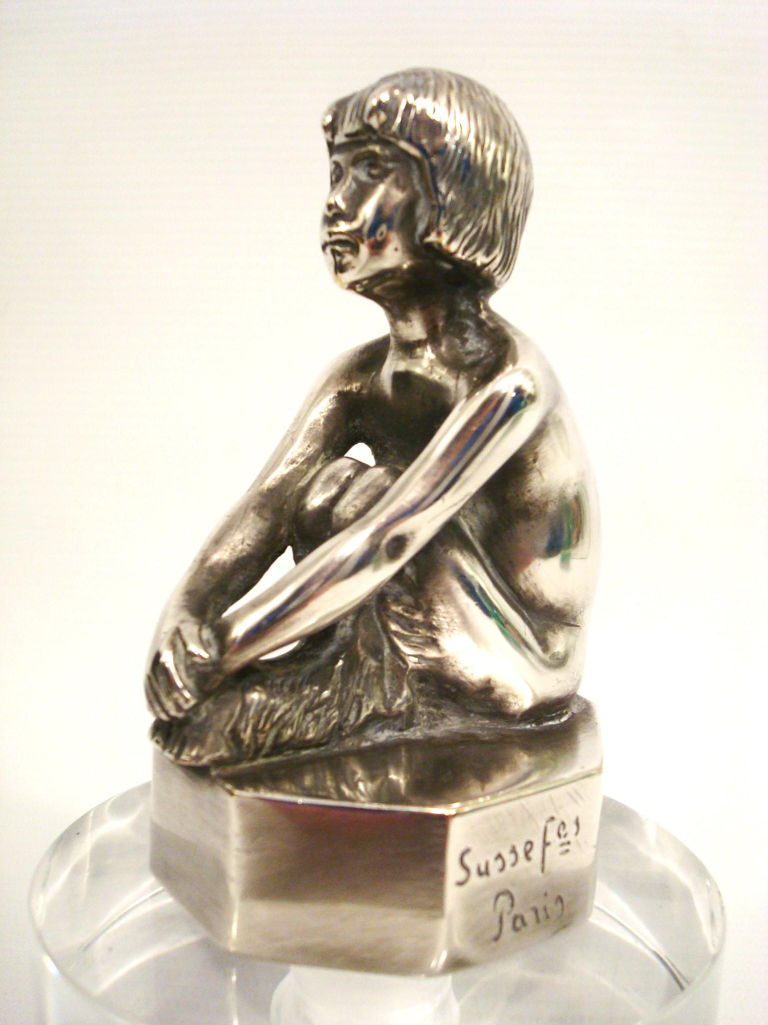Art Deco Faun aus versilberter Bronze, Auto Maskottchen Kühlerfigur, Frankreich, 1920 im Angebot 4