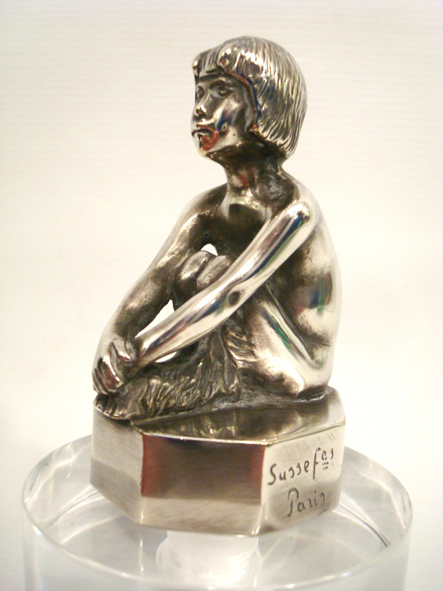 Art Deco Faun aus versilberter Bronze, Auto Maskottchen Kühlerfigur, Frankreich, 1920 im Zustand „Gut“ im Angebot in Buenos Aires, Olivos