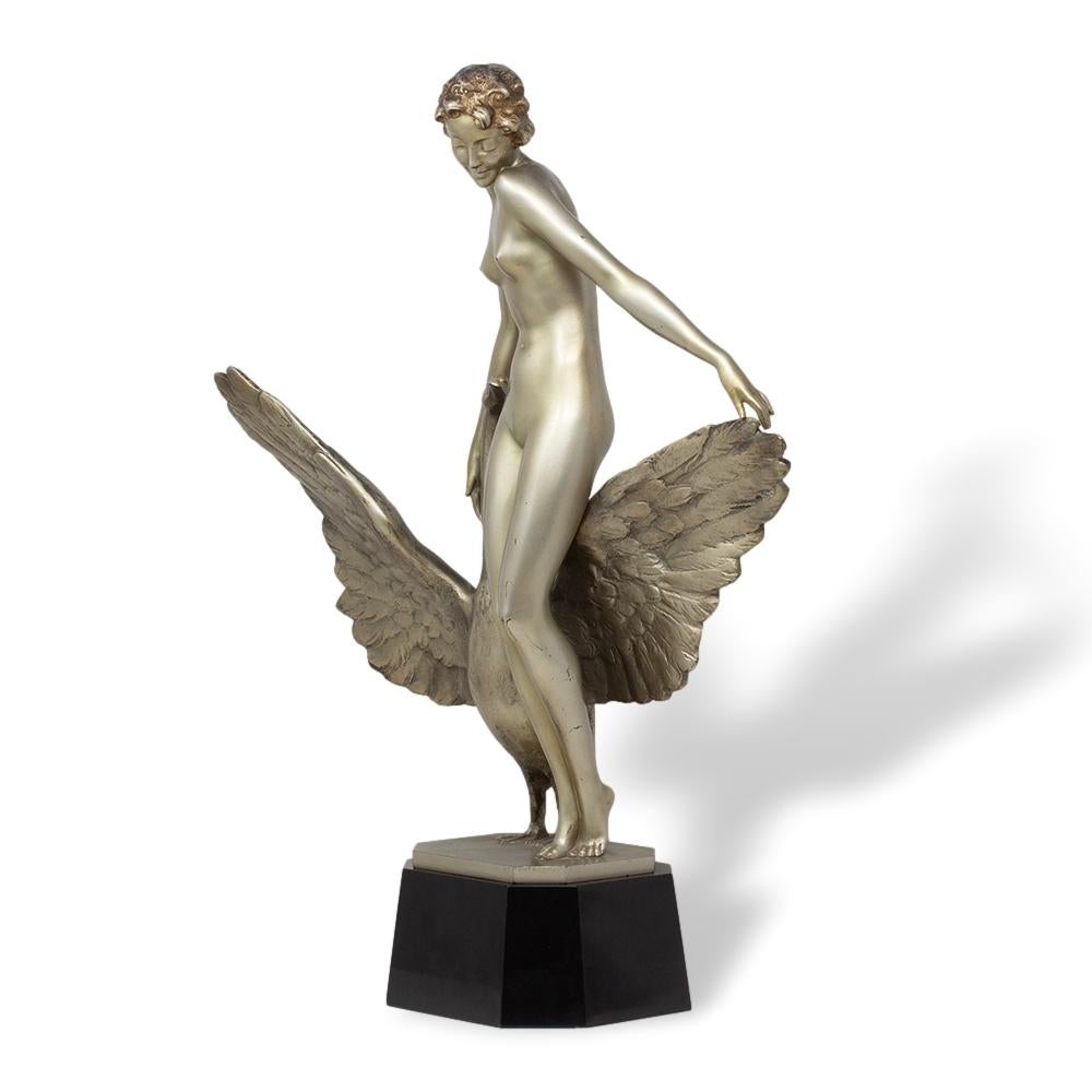 Figure en bronze argenté Art Deco Léda et le Swan par Paul Philippe en vente 2