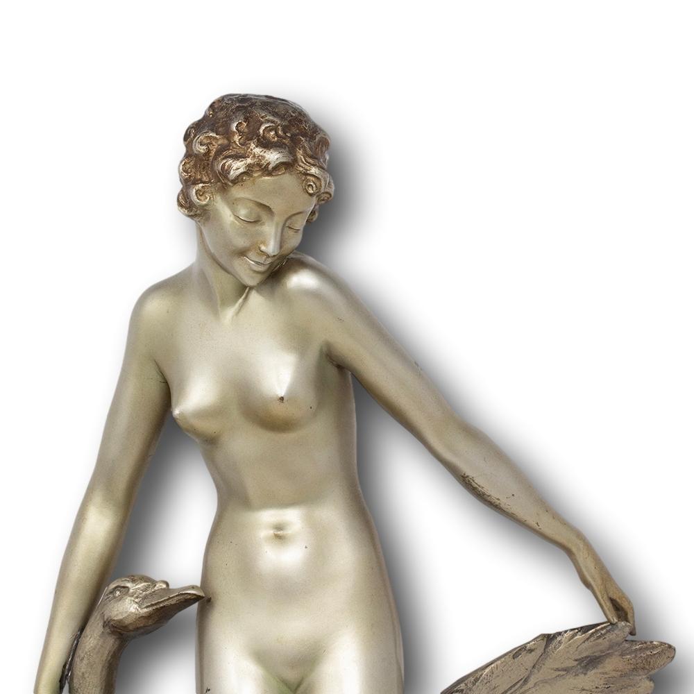 Figure en bronze argenté Art Deco Léda et le Swan par Paul Philippe en vente 3