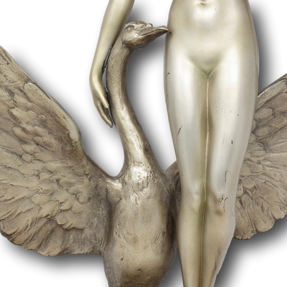 Figure en bronze argenté Art Deco Léda et le Swan par Paul Philippe en vente 4