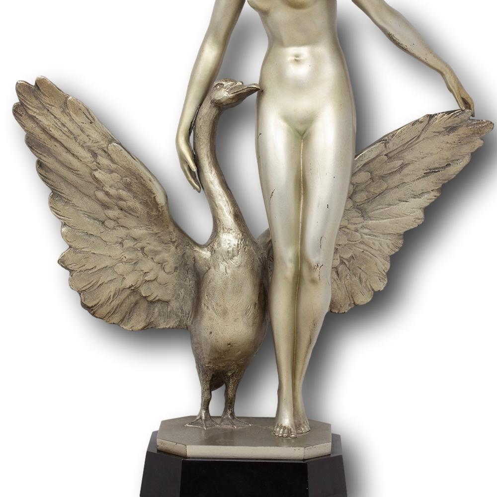 Figure en bronze argenté Art Deco Léda et le Swan par Paul Philippe en vente 5