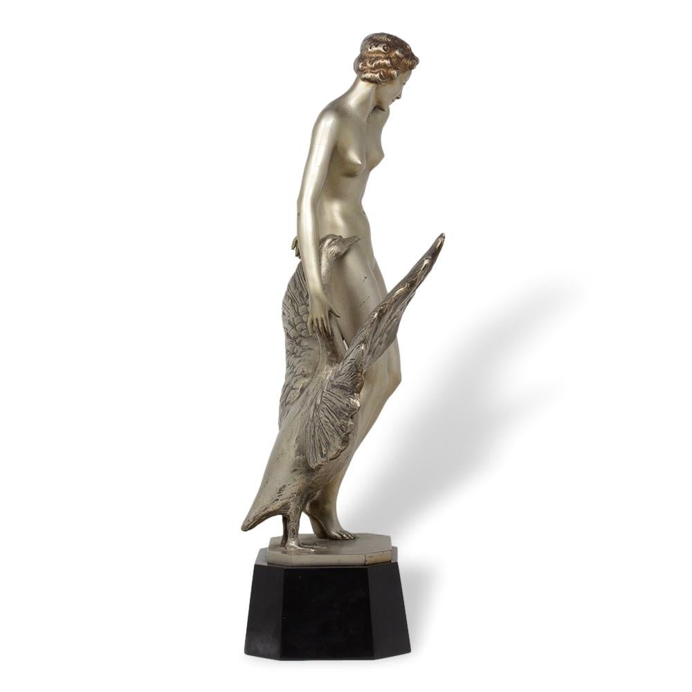 Moulage Figure en bronze argenté Art Deco Léda et le Swan par Paul Philippe en vente