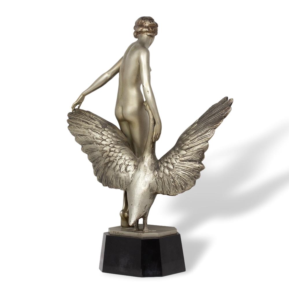Figure en bronze argenté Art Deco Léda et le Swan par Paul Philippe Bon état - En vente à Newark, England