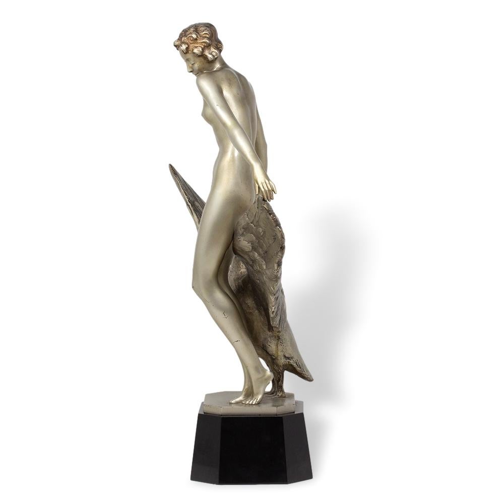 Figure en bronze argenté Art Deco Léda et le Swan par Paul Philippe en vente 1