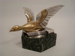 Art Deco Silvered Bronze Flying Goose Sculpture / Paperweight. France 1920´s