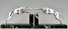 Art Deco Silvered Bronze Greyhound Bookends Georges Gori, France, 1930