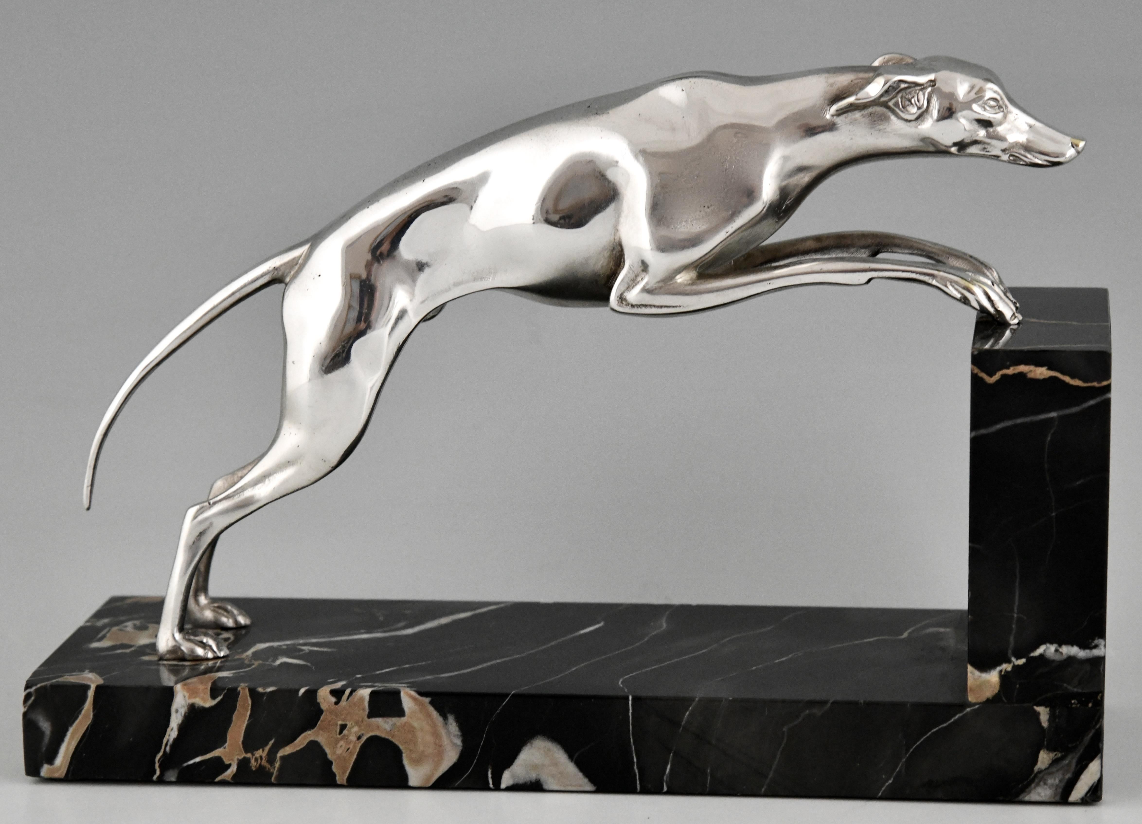 Art Deco Silvered Bronze Greyhound Bookends Georges Gori, France, 1930 2