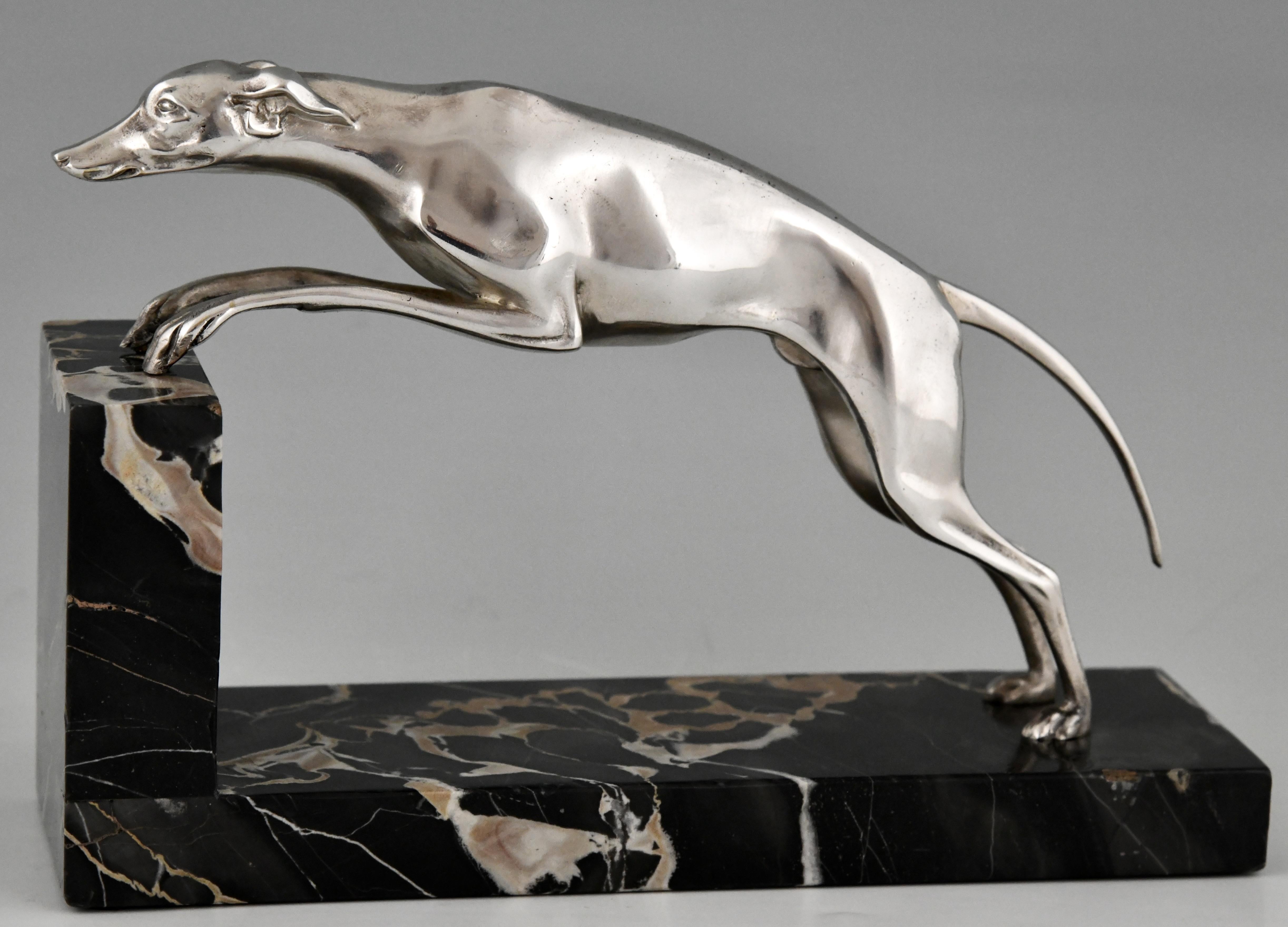 Art Deco Silvered Bronze Greyhound Bookends Georges Gori, France, 1930 3
