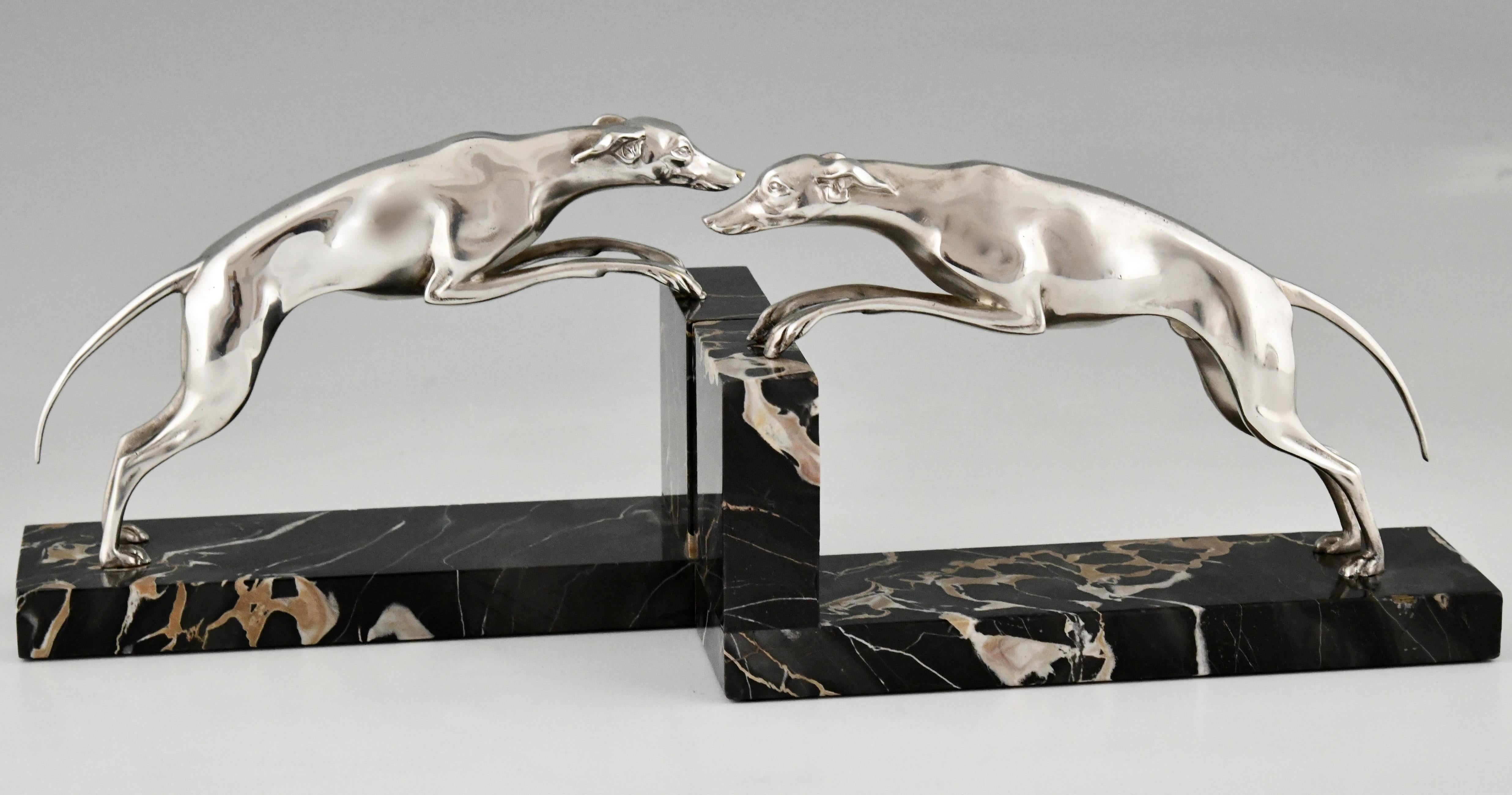 Art Deco Silvered Bronze Greyhound Bookends Georges Gori, France, 1930 4