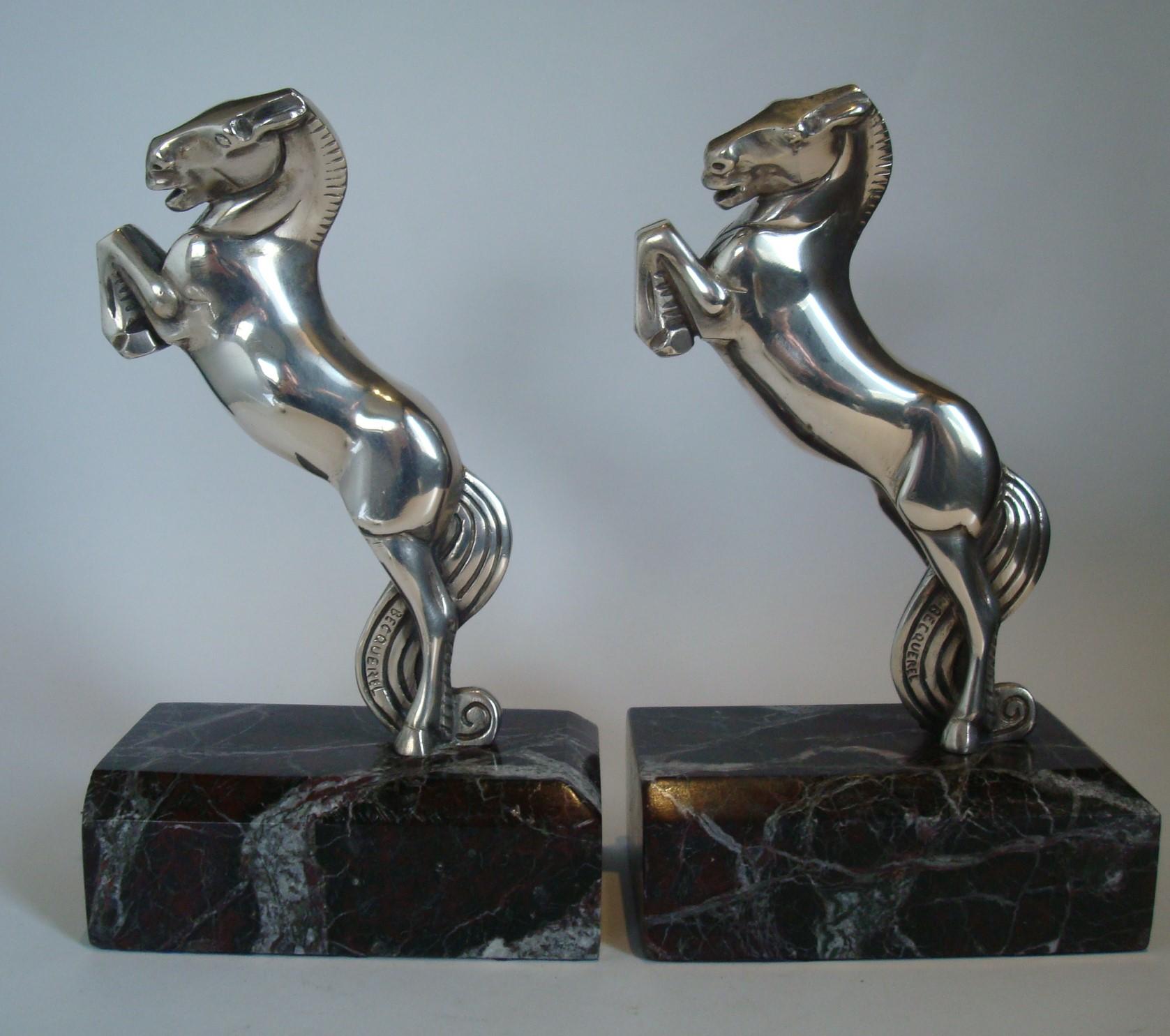 Art Deco Silvered Bronze Horse Bookends by Becquerel, France, 1930 7