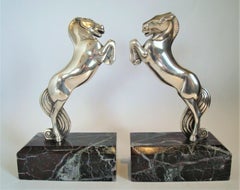 Art Deco Silvered Bronze Horse Bookends by Becquerel, France, 1930