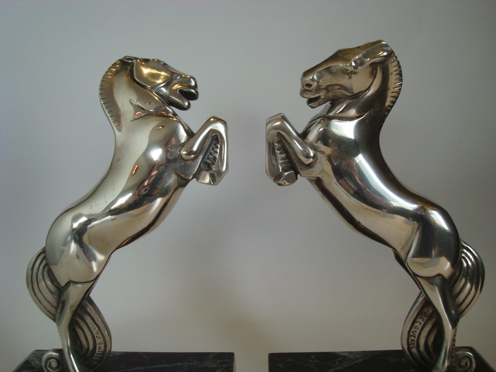 Mid-20th Century Art Deco Silvered Bronze Horse Bookends by Becquerel, France, 1930