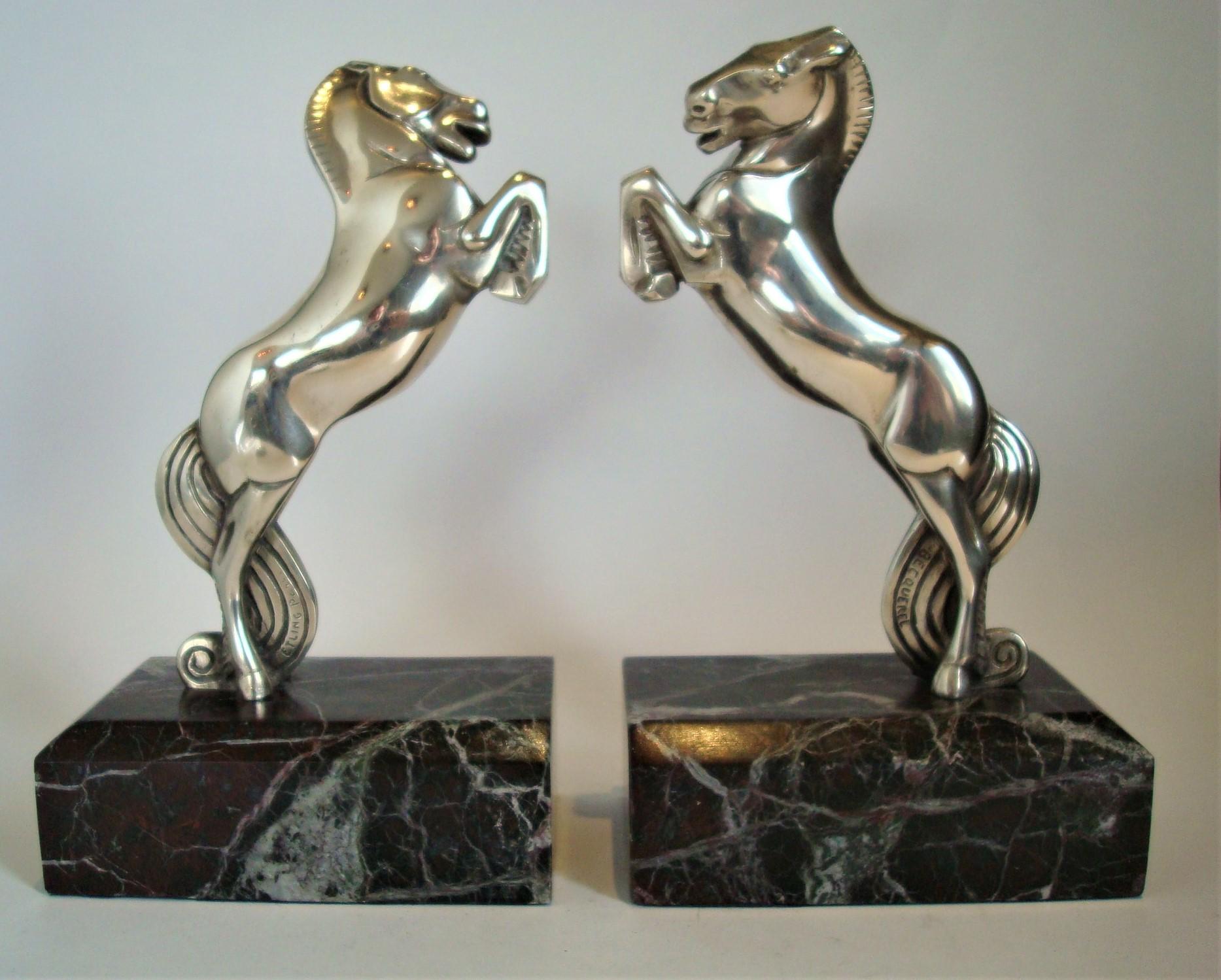 Art Deco Silvered Bronze Horse Bookends by Becquerel, France, 1930 1