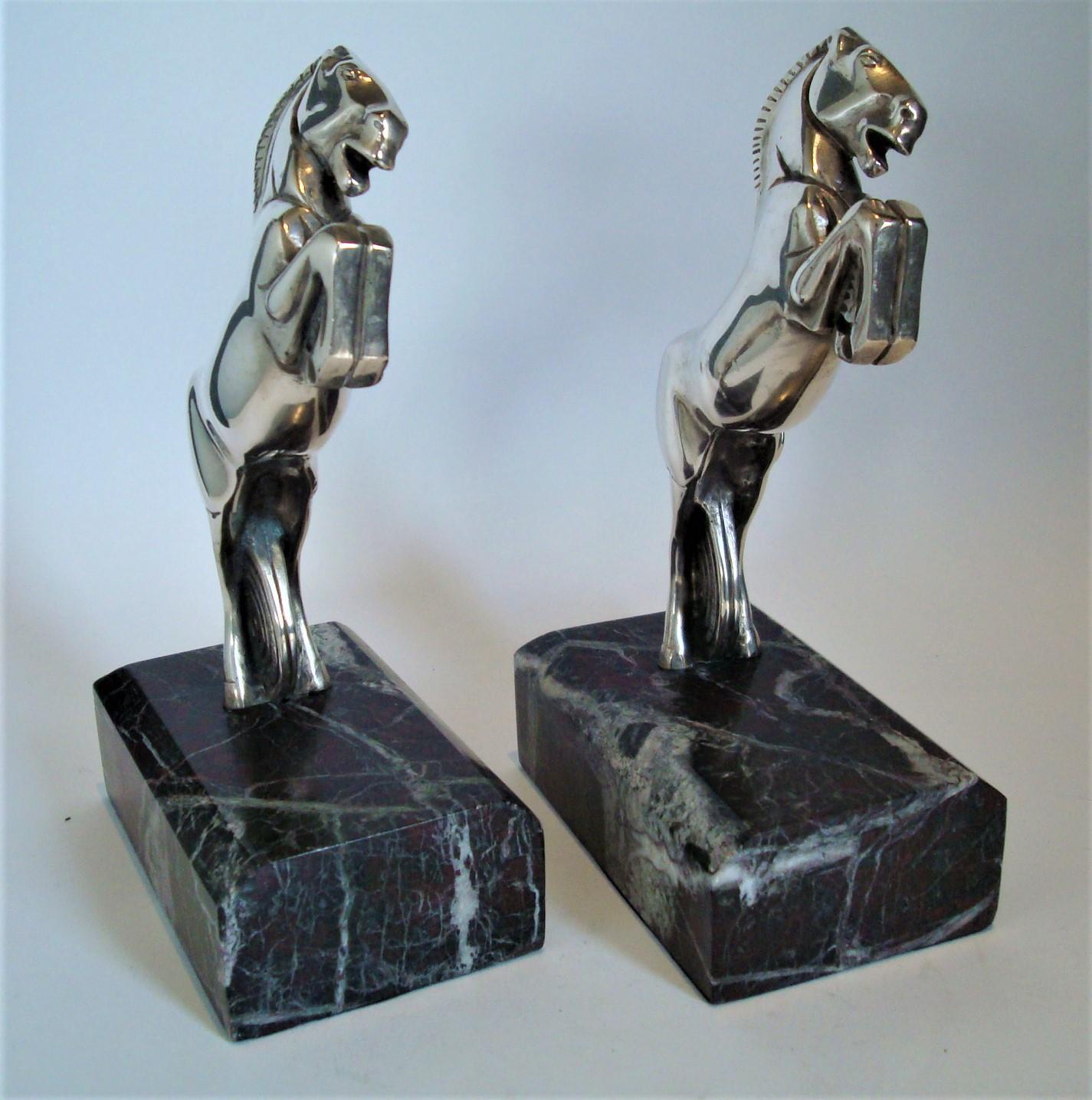 Art Deco Silvered Bronze Horse Bookends by Becquerel, France, 1930 2